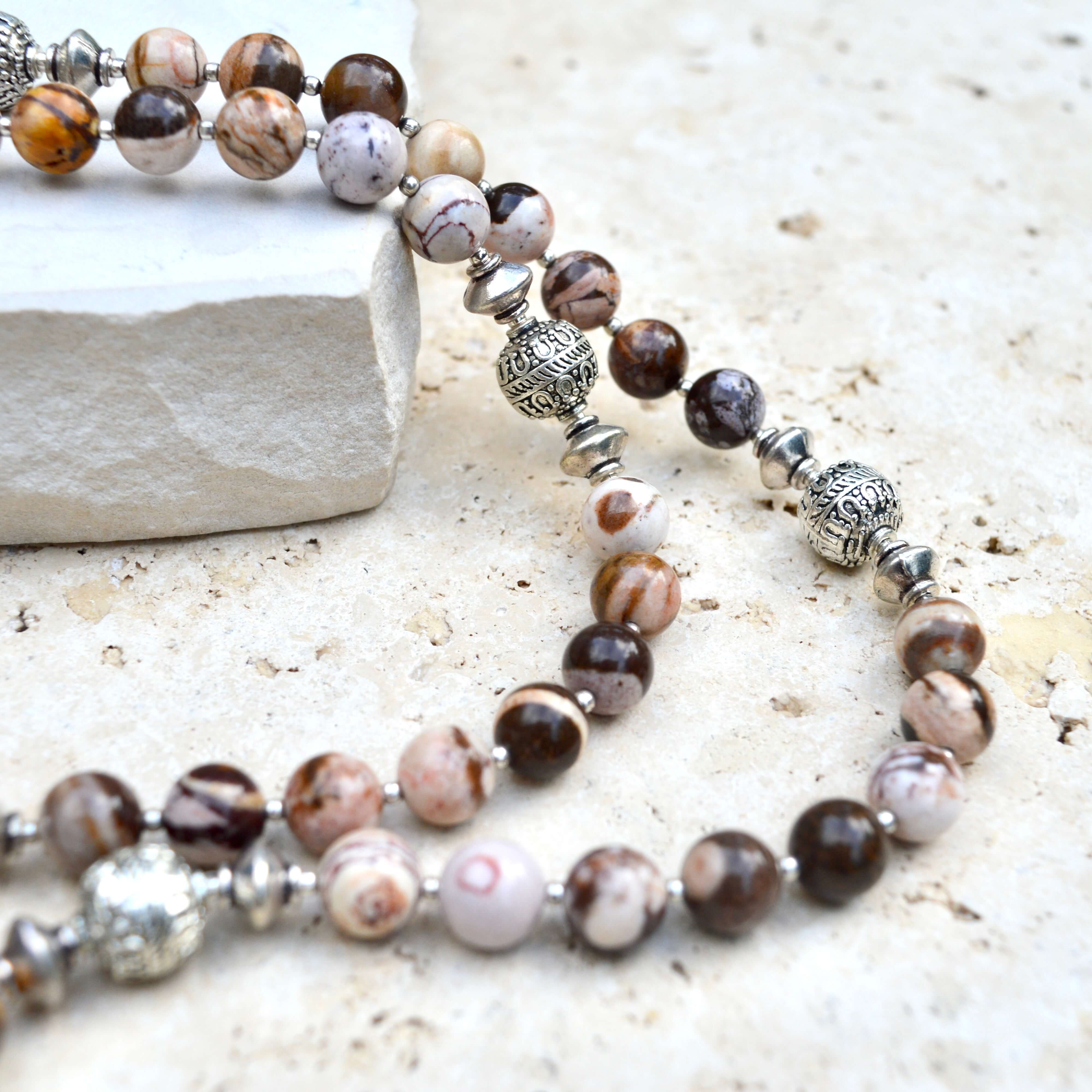 LONG Australian Agate & Silver BEADED NECKLACE - Headless Nation