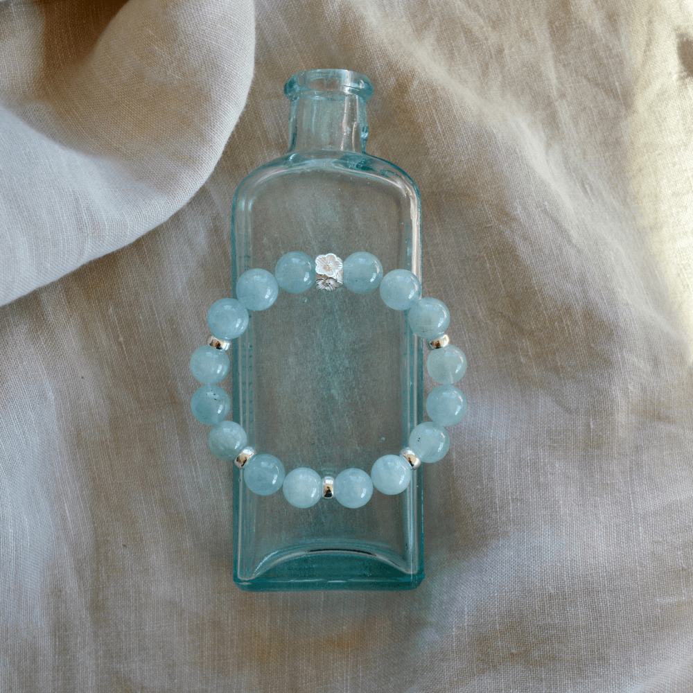 LIMITED EDITION AQUAMARINE & STERLING SILVER BEADED BRACELET