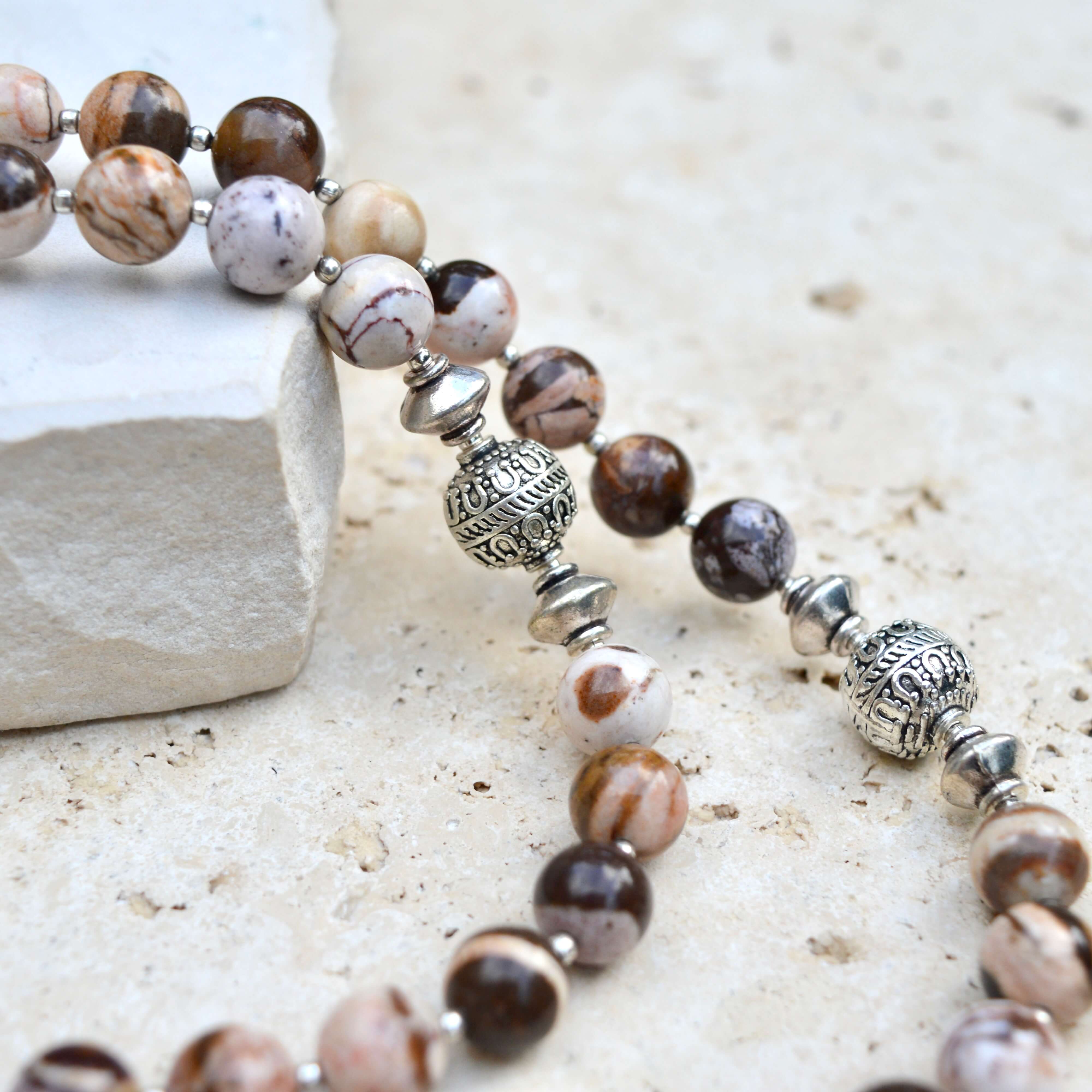LONG Australian Agate & Silver BEADED NECKLACE - Headless Nation