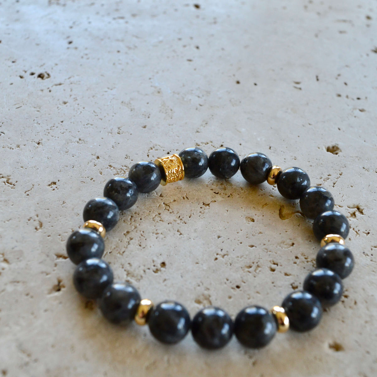 LARVIKITE-GOLD BEADED BRACELET - Headless Nation