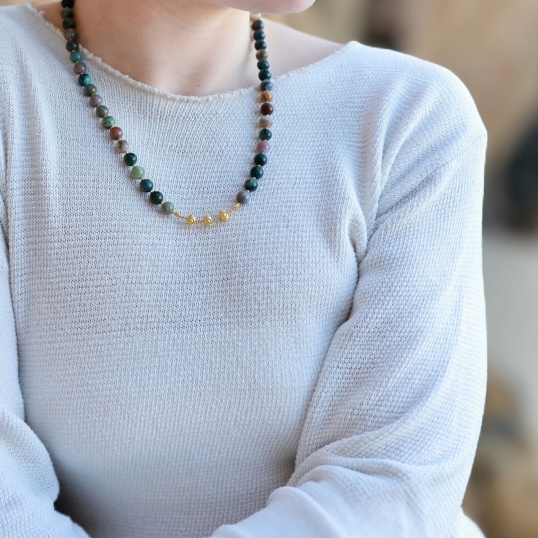 SHORT Indian Agate & Gold BEADED NECKLACE - Headless Nation