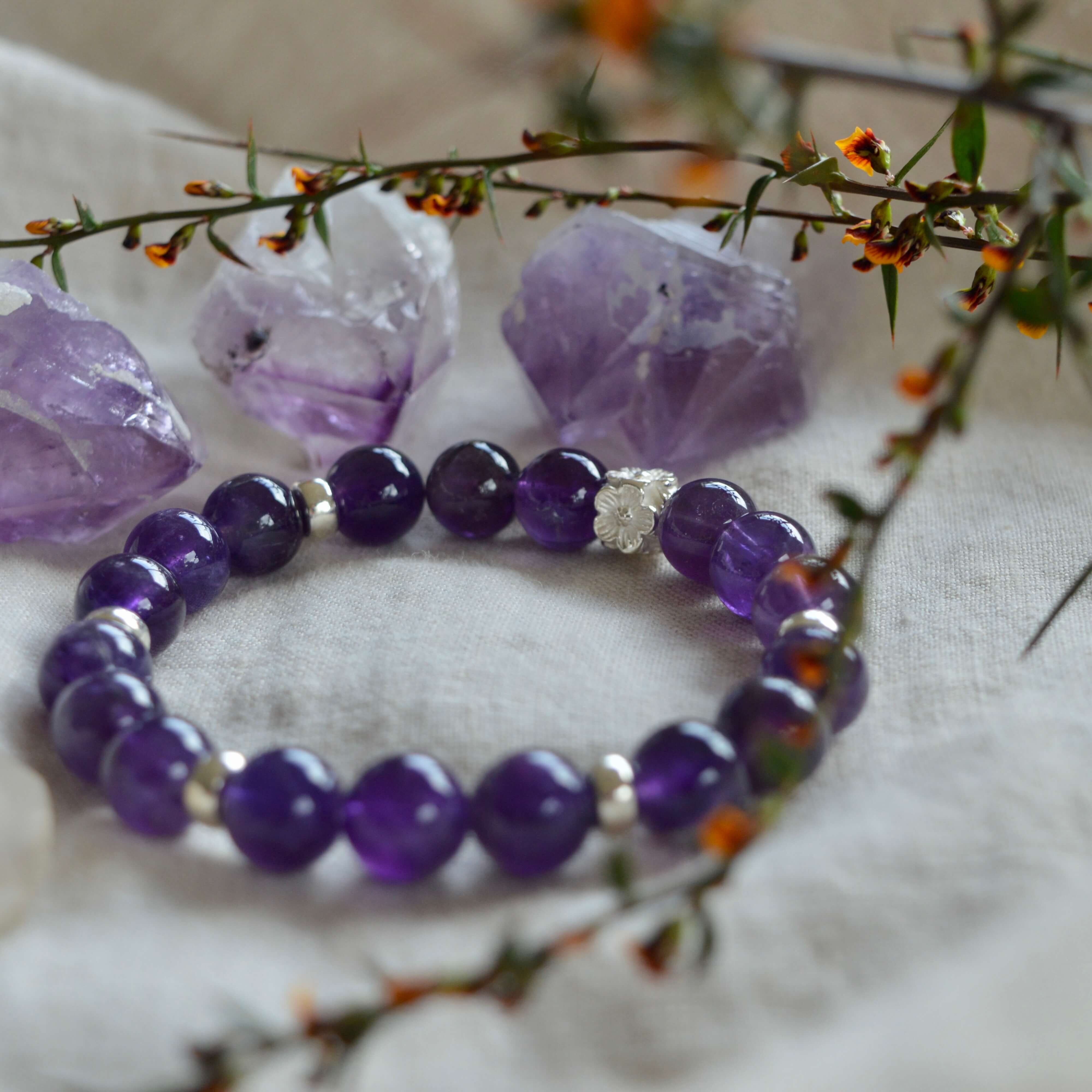 AMETHYST & STERLING SILVER BEADED BRACELET- - Headless Nation