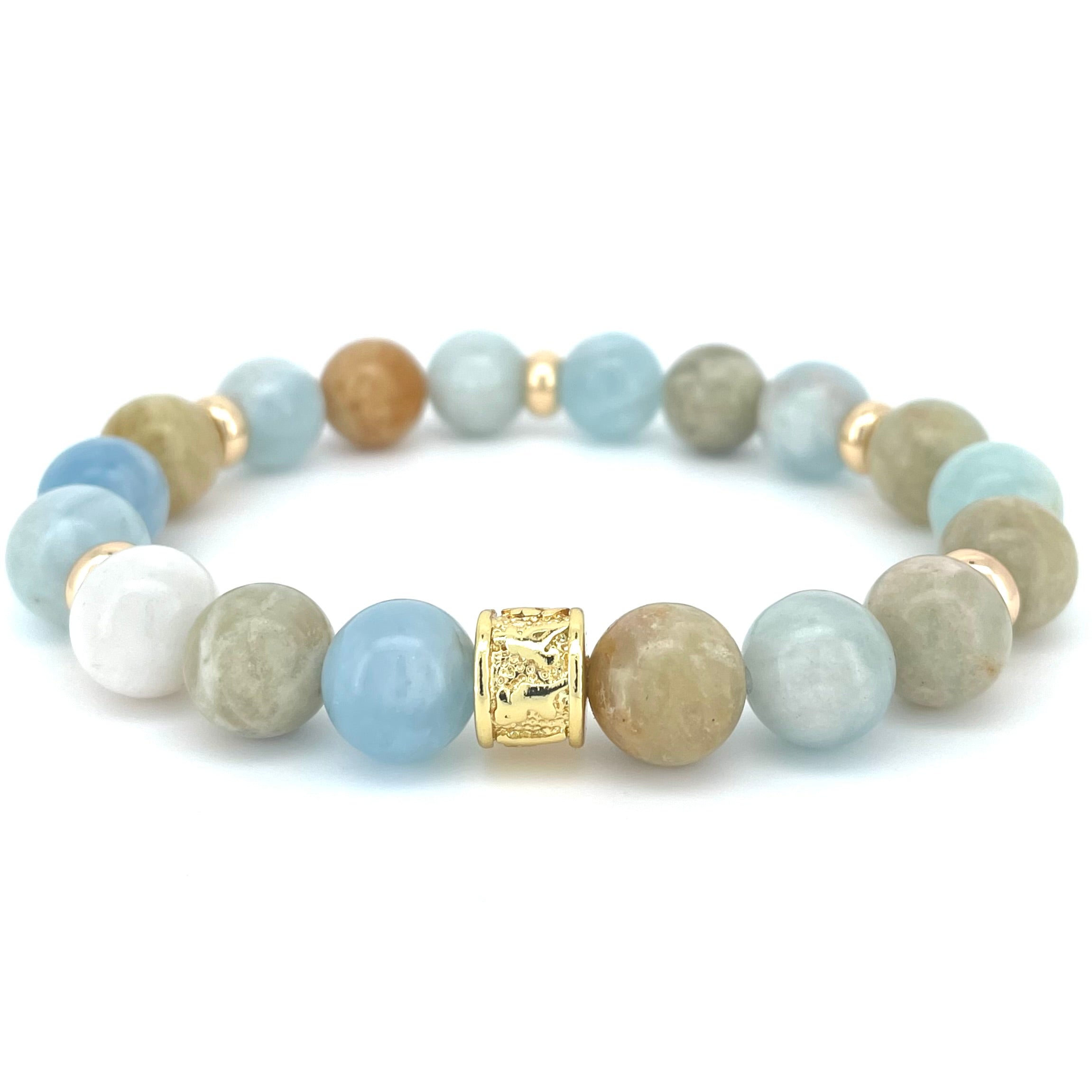 AQUAMARINE & GOLD BEADED BRACELET - HALCYON COLLECTION