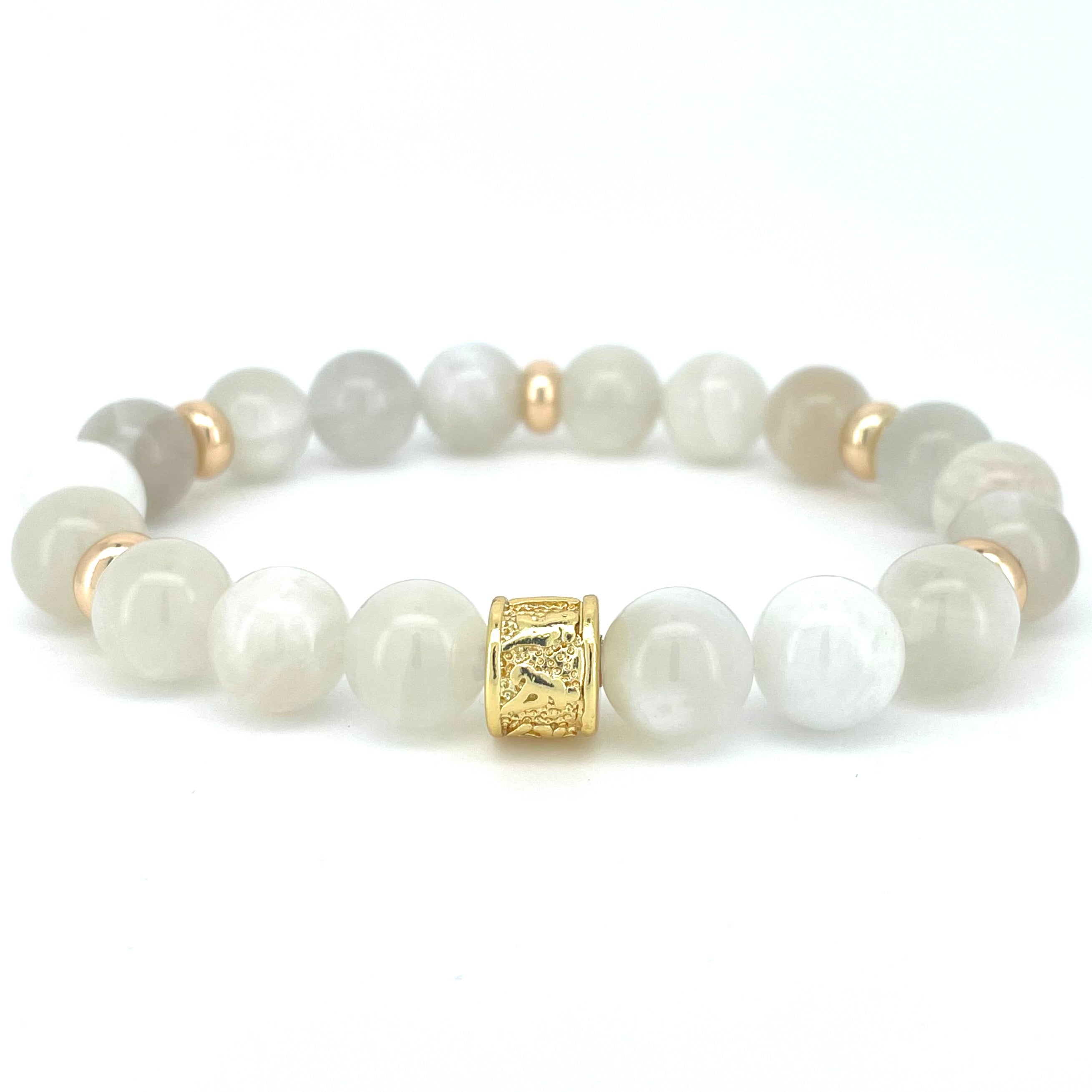 WHITE MOONSTONE & GOLD BEADED BRACELET - HALCYON COLLECTION - Headless Nation