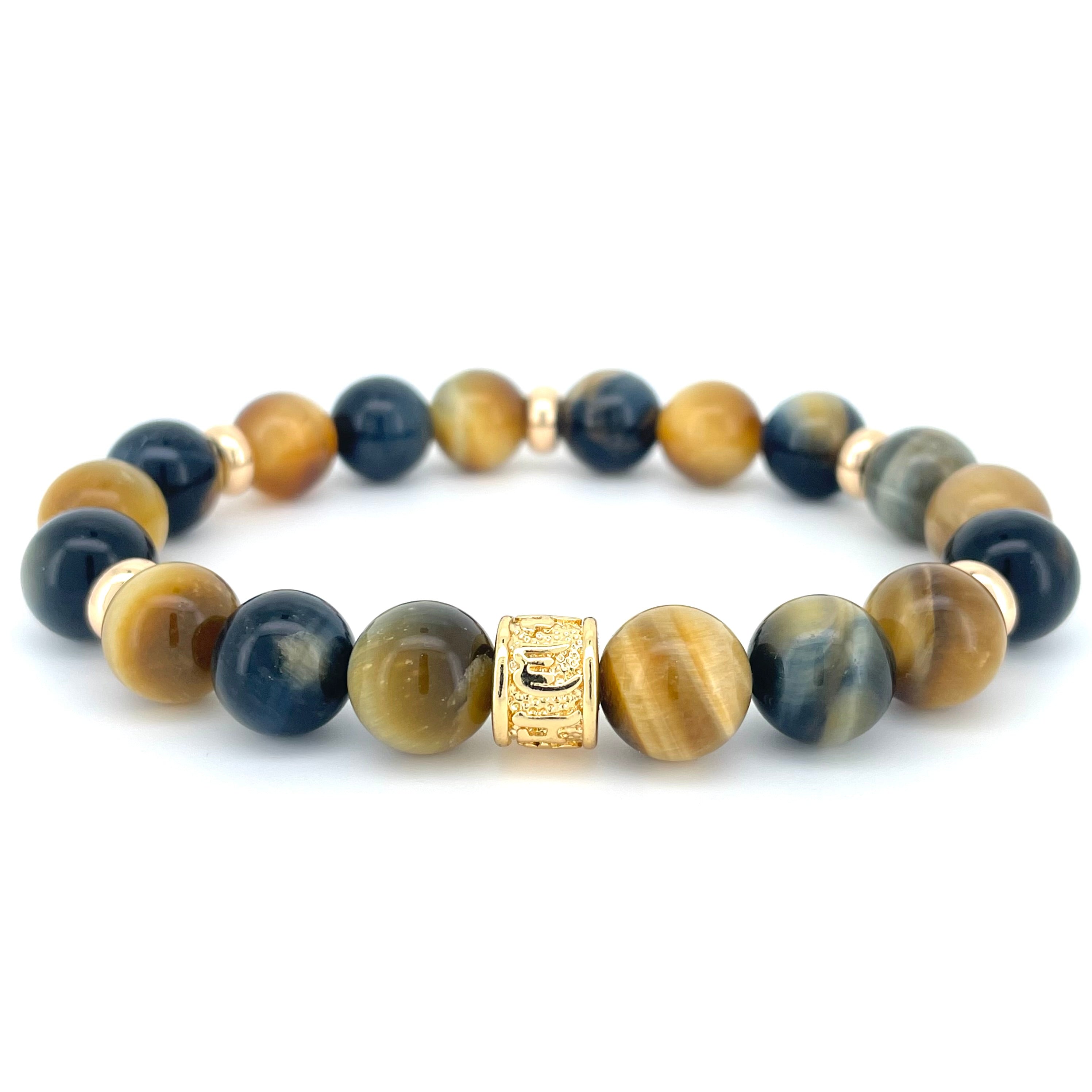 YELLOW & BLUE TIGERS EYE-  GOLD BEADED BRACELET - HALCYON COLLECTION - Headless Nation