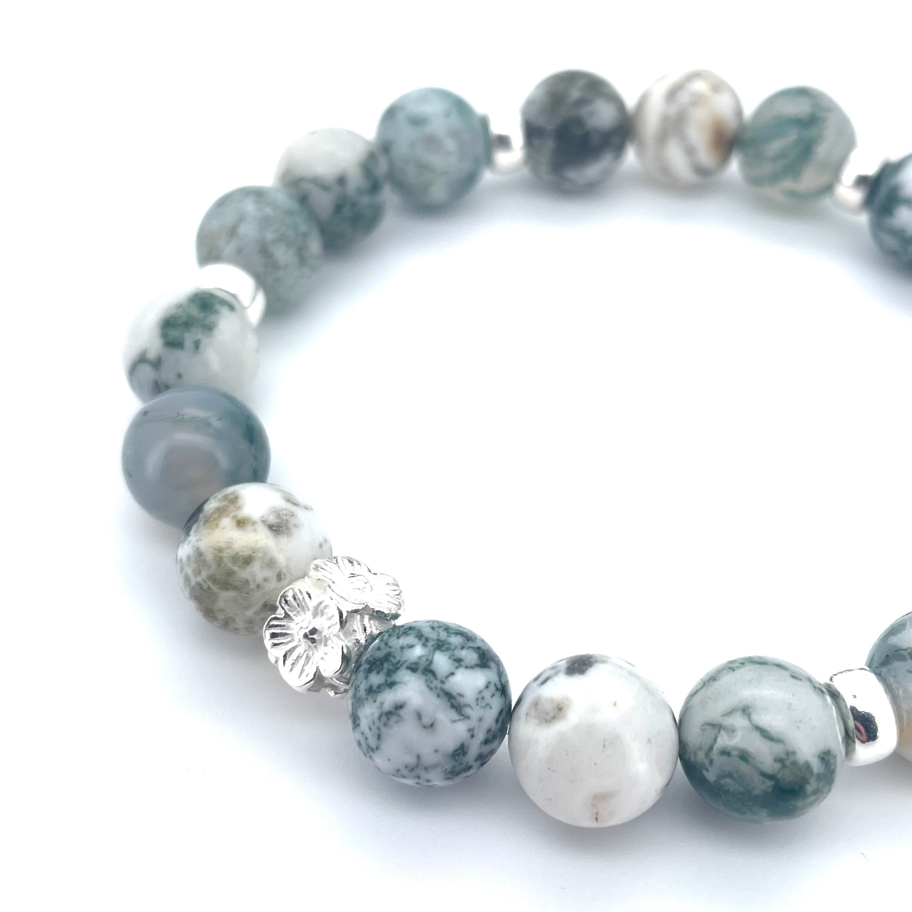 TREE AGATE & STERLING SILVER BEADED BRACELET- - Headless Nation