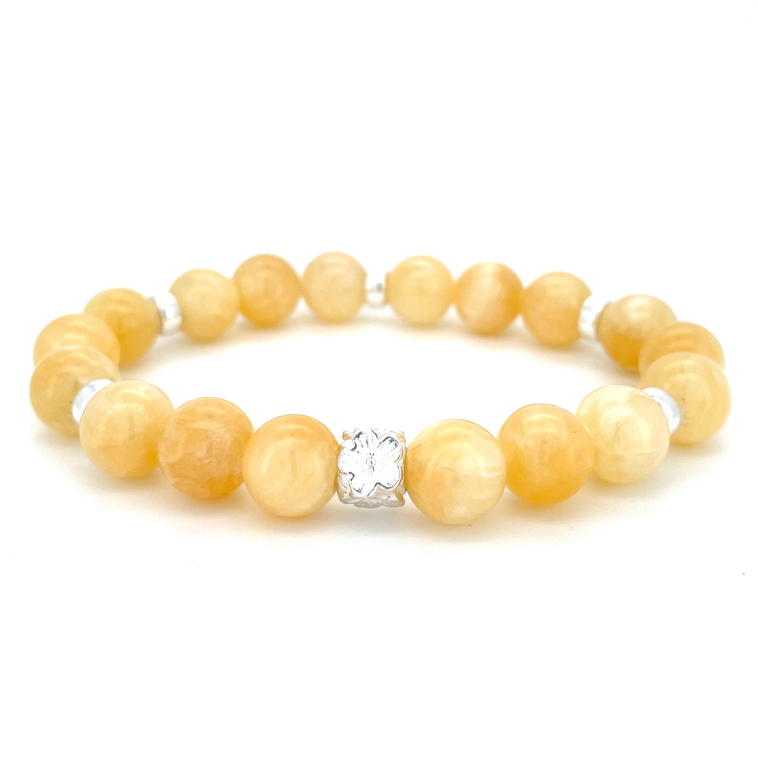 YELLOW JADE & STERLING SILVER BEADED BRACELET- - Headless Nation