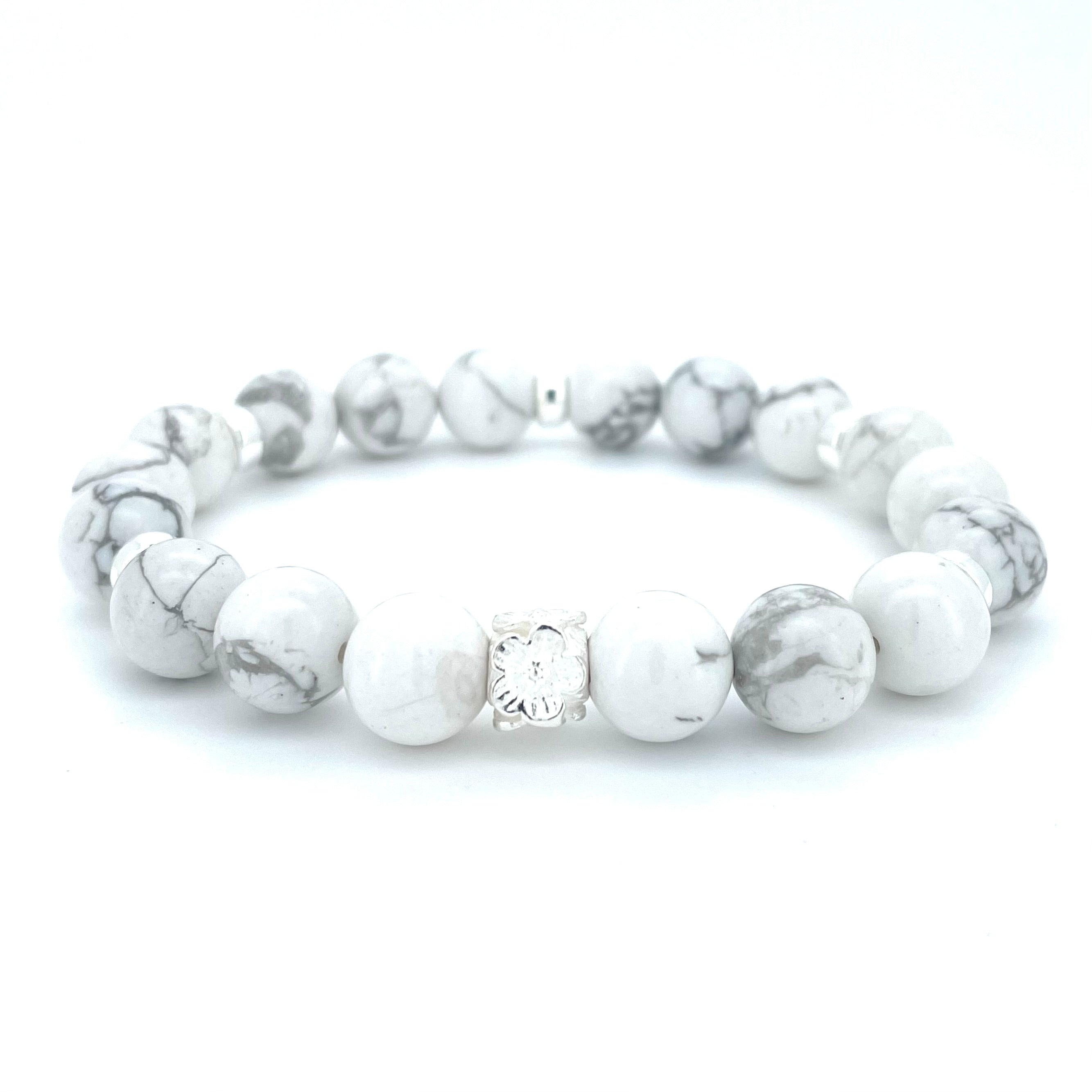 HOWLITE & STERLING SILVER BEADED BRACELET- - Headless Nation