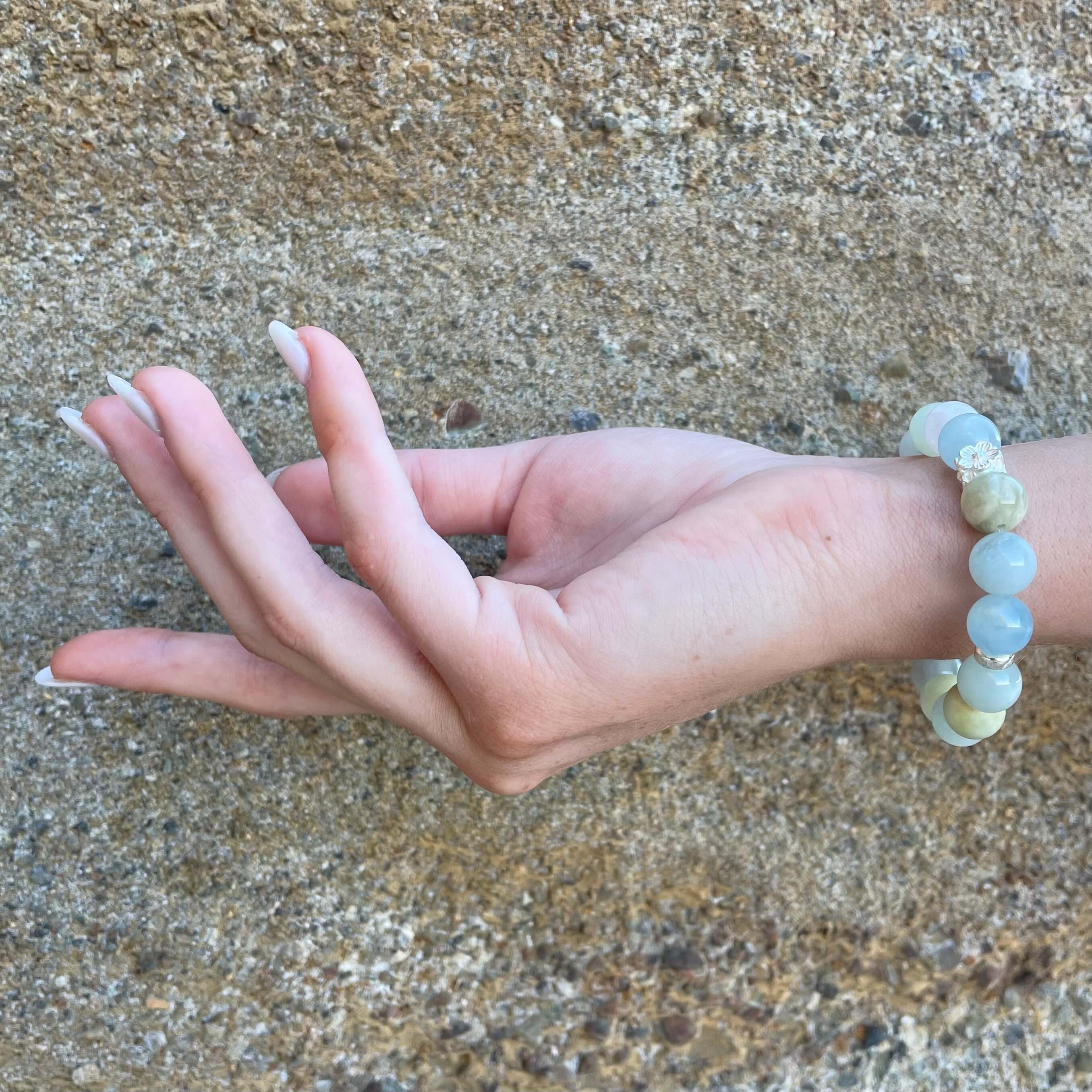 AQUA MARINE & STERLING SILVER BEADED BRACELET- - Headless Nation