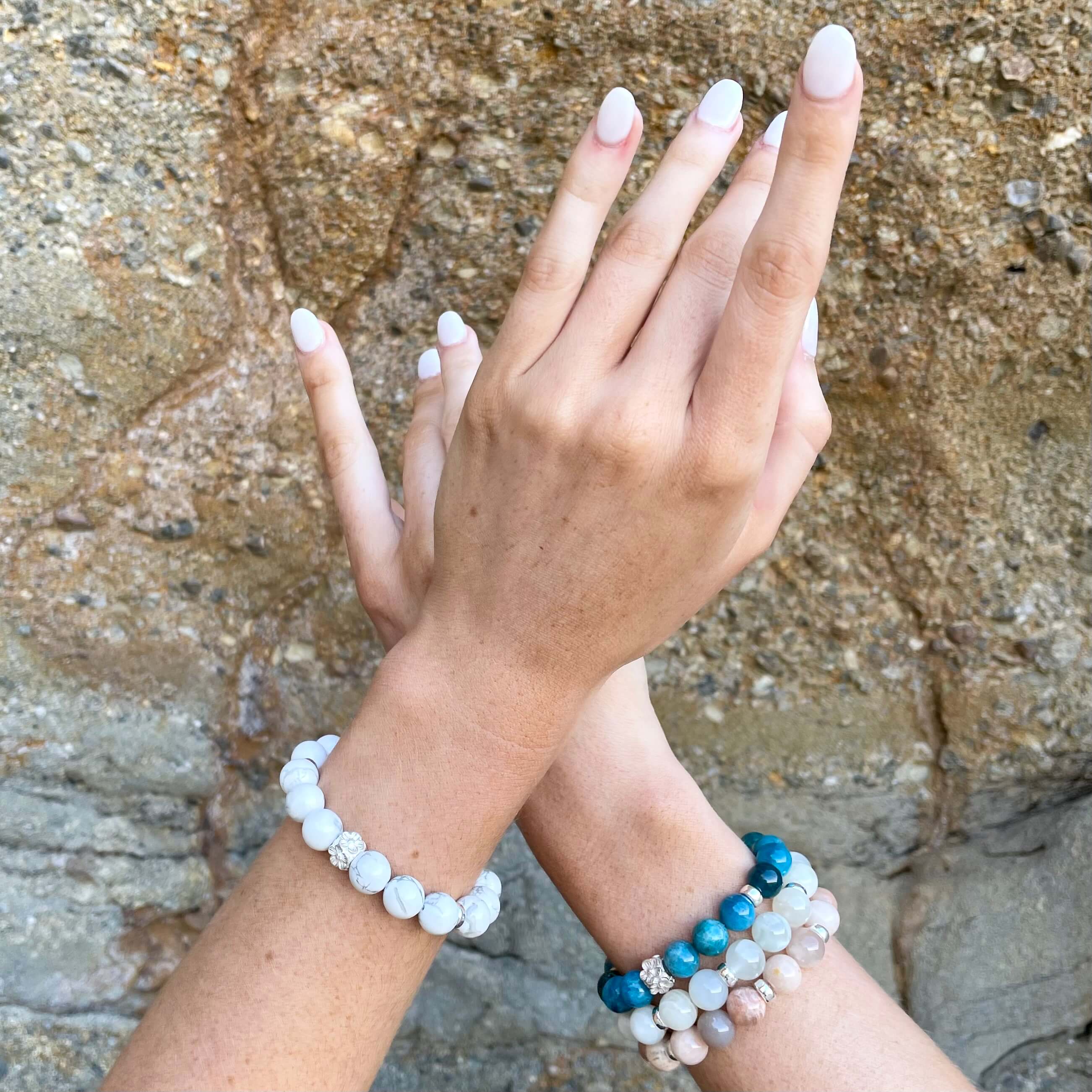WHITE MOONSTONE & STERLING SILVER BEADED BRACELET- - Headless Nation