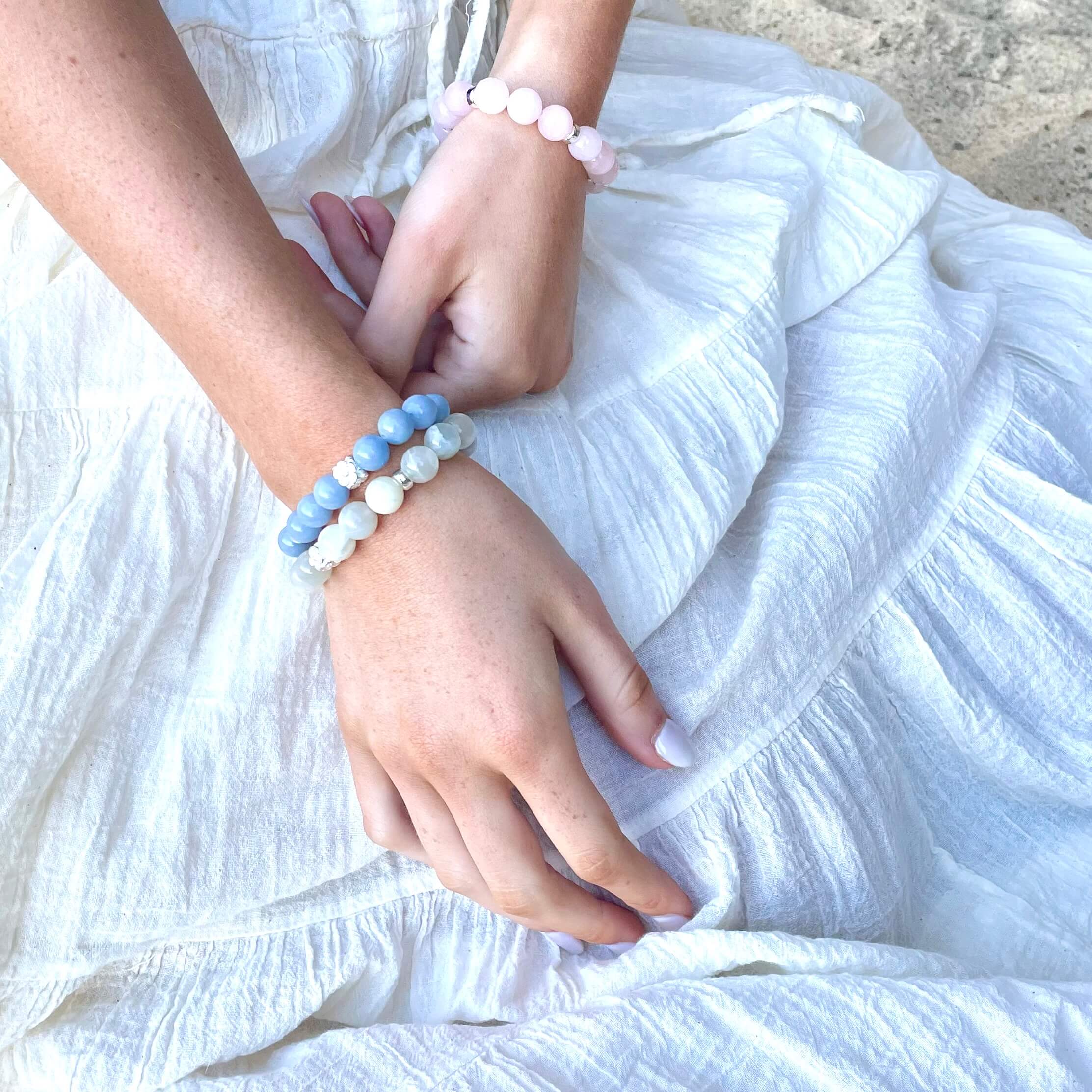 ANGELITE & STERLING SILVER BEADED BRACELET- - Headless Nation