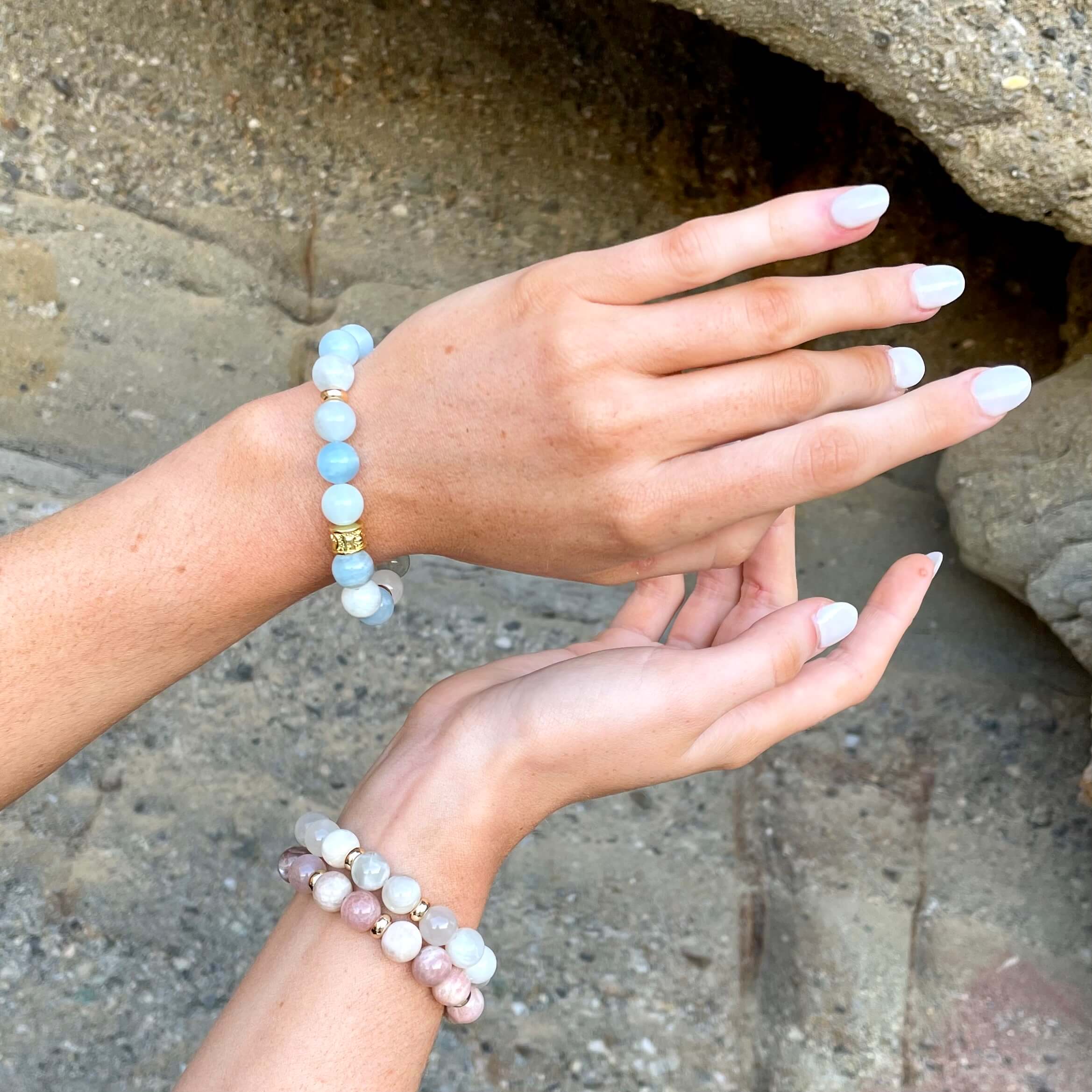 WHITE MOONSTONE & GOLD BEADED BRACELET - HALCYON COLLECTION - Headless Nation