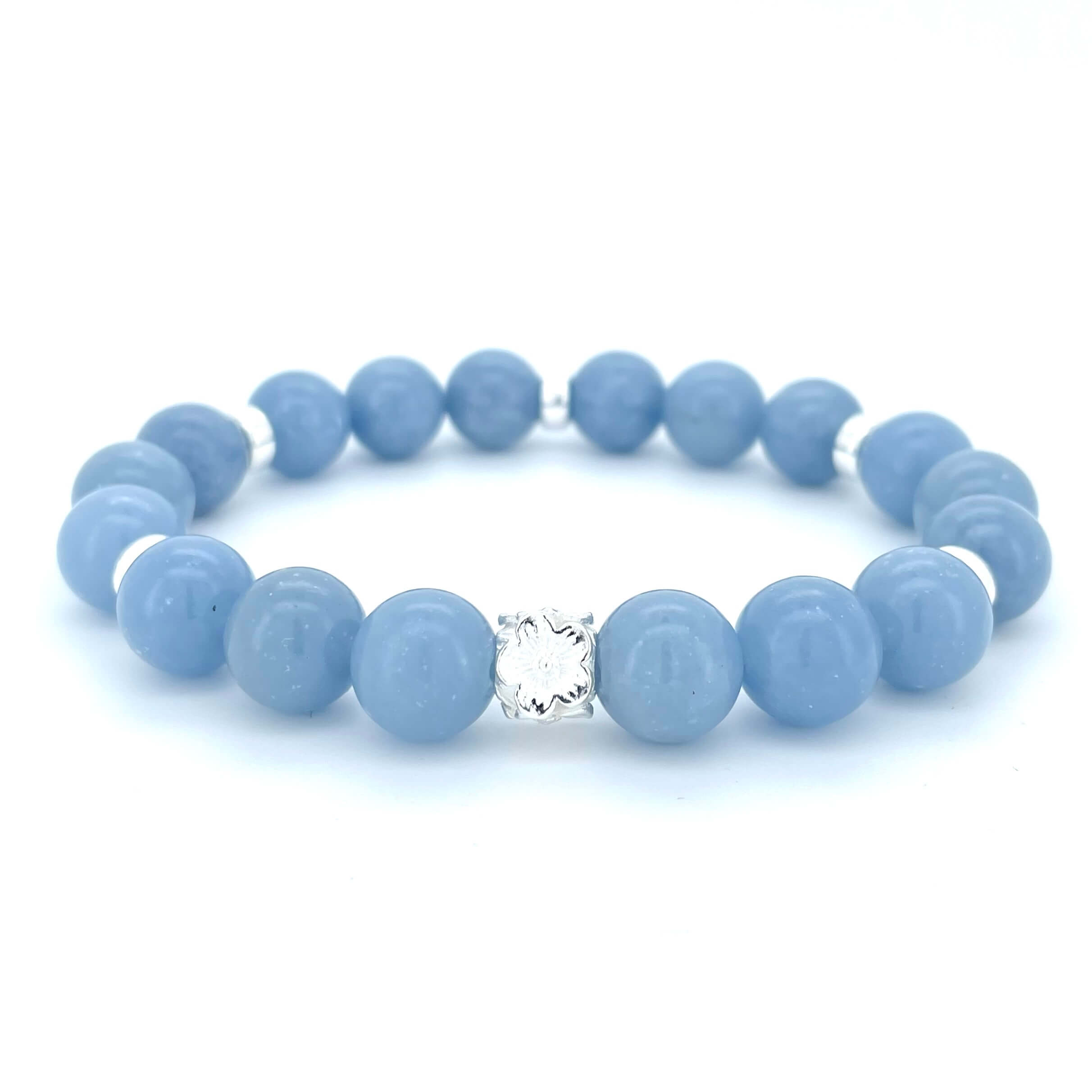 ANGELITE & STERLING SILVER BEADED BRACELET- - Headless Nation