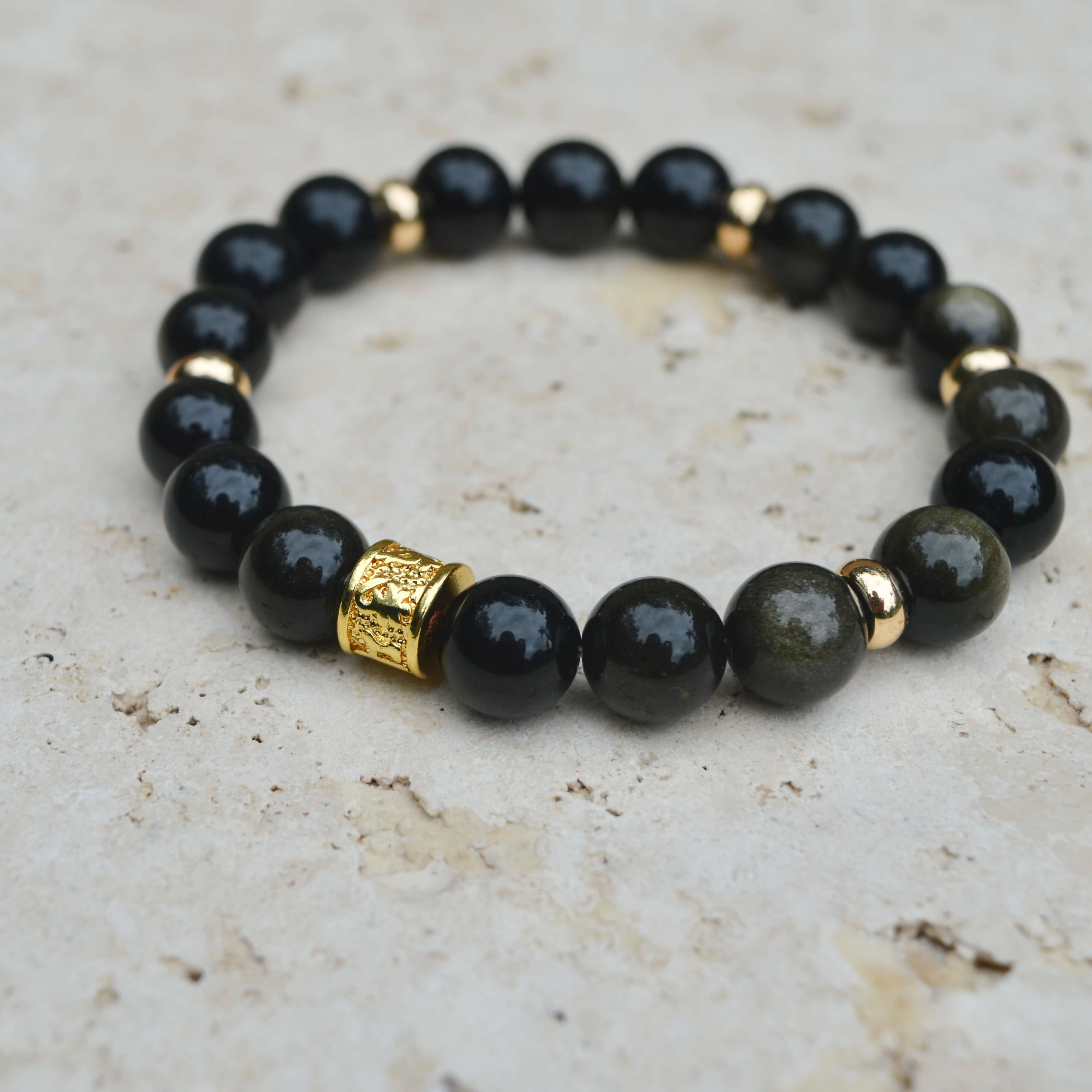 OBSIDIAN & GOLD BEADED BRACELET - HALCYON COLLECTION - Headless Nation
