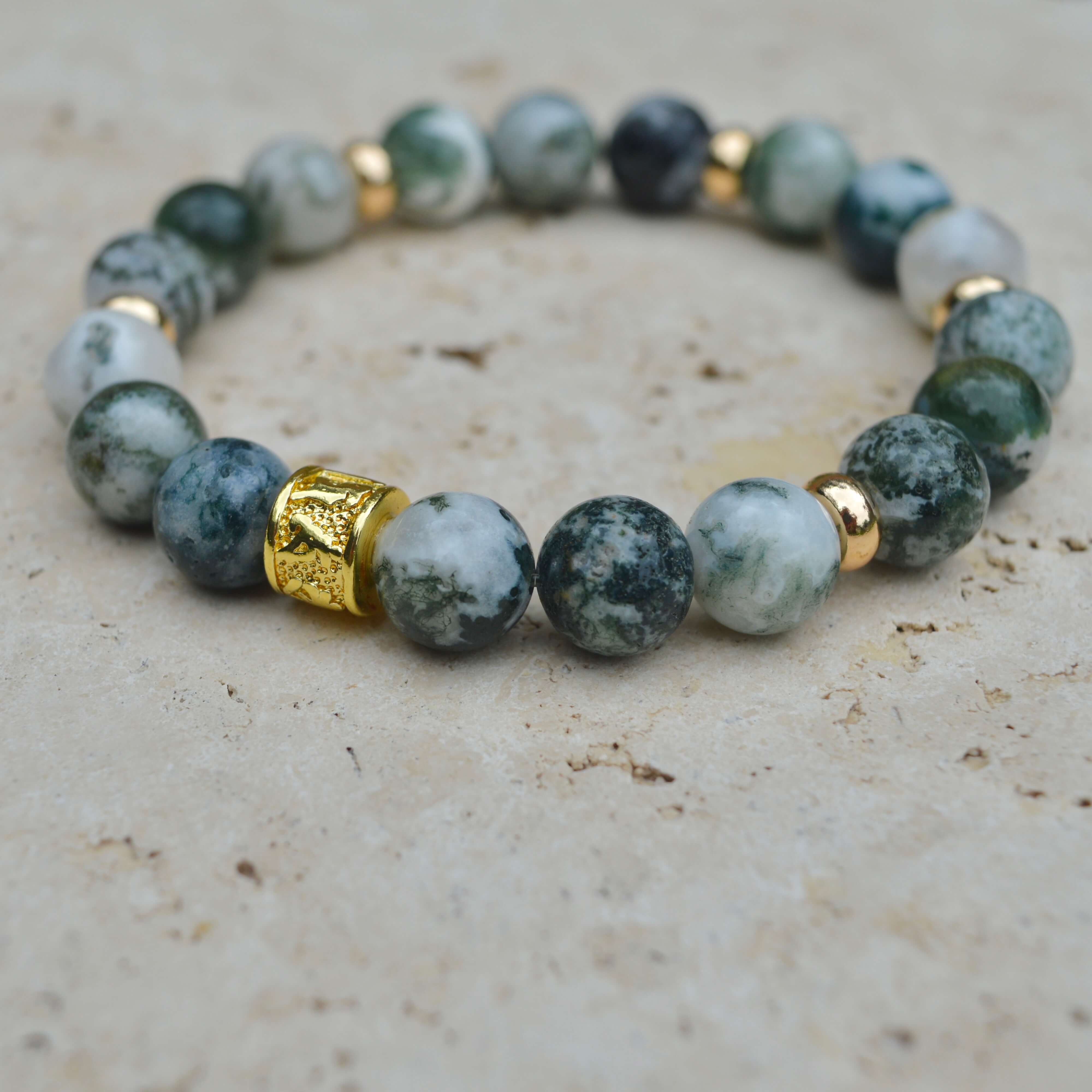 TREE AGATE & GOLD BEADED BRACELET - HALCYON COLLECTION - Headless Nation