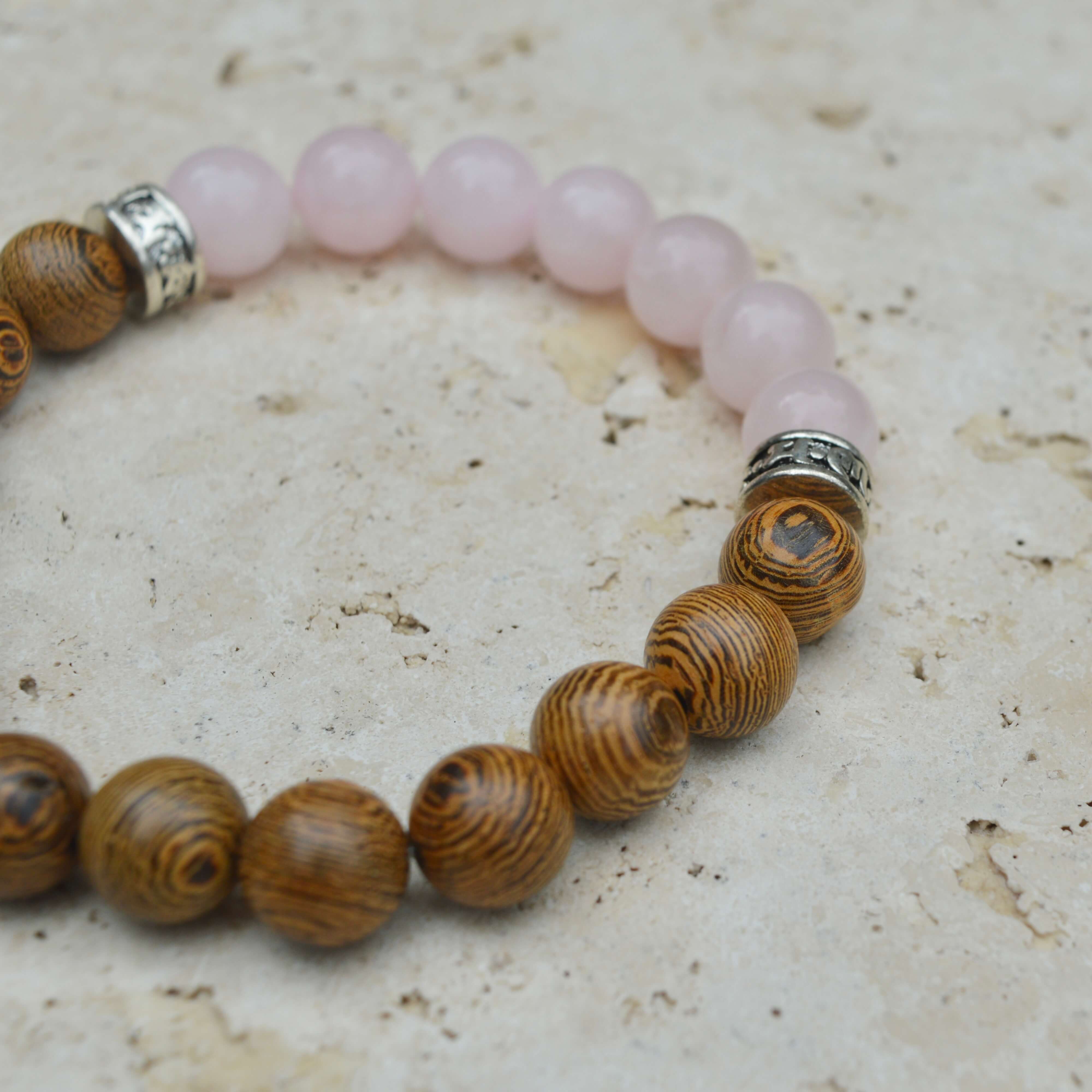 ROSE QUARTZ & WOOD BEADED BRACELET - Headless Nation