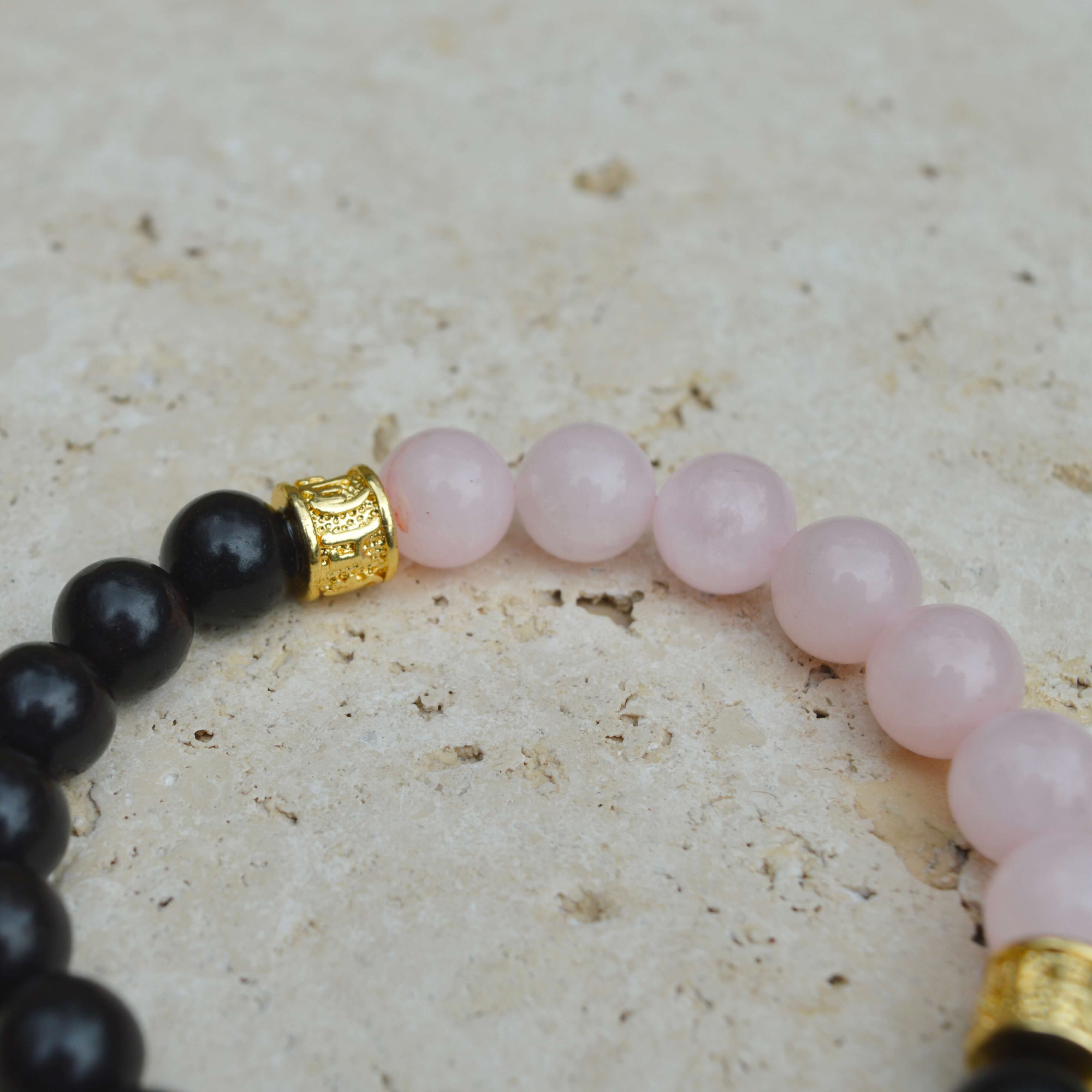 ROSE QUARTZ & EBONY WOODEN BEADED BRACELET - Headless Nation