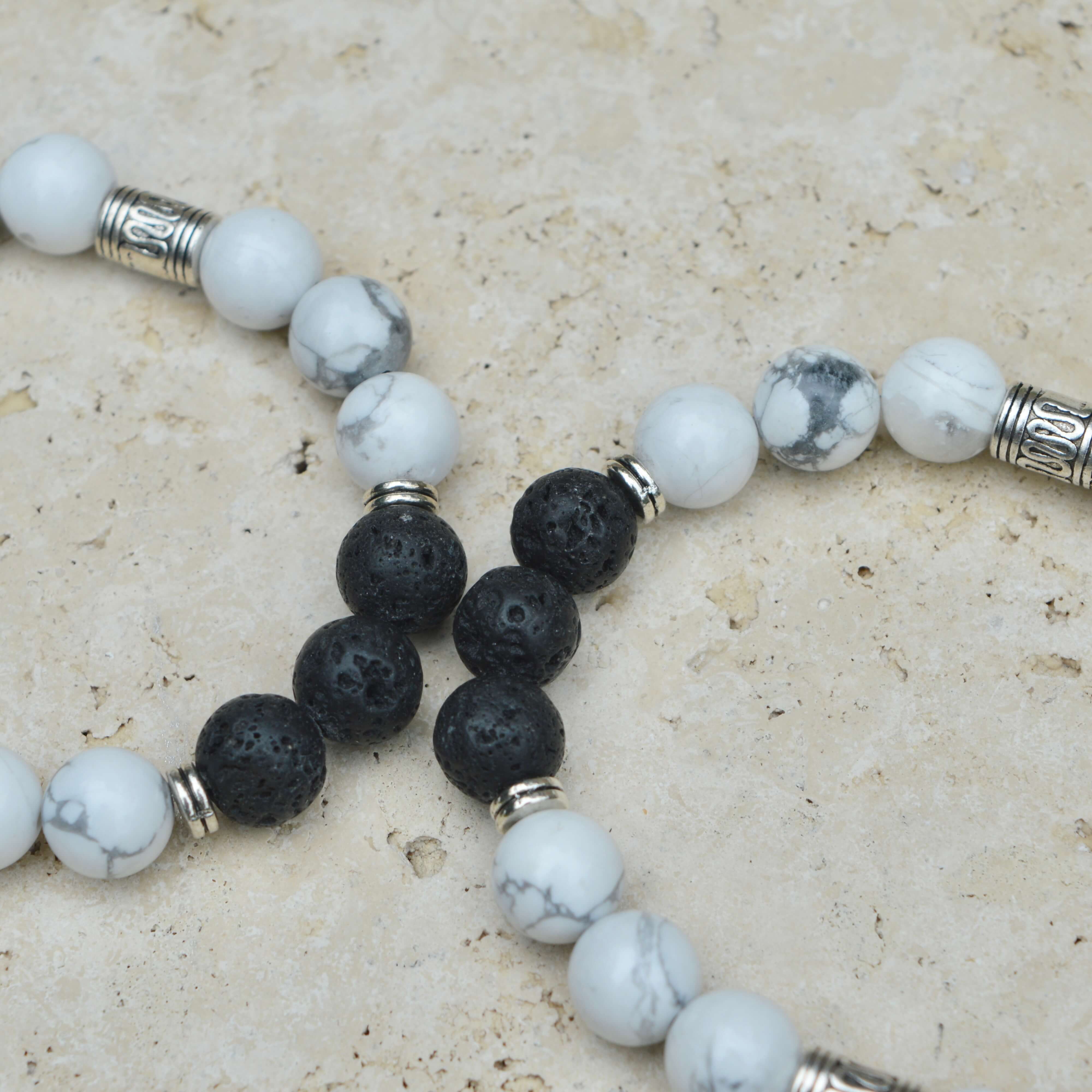 WHITE HOWLITE & LAVA STONE BEADED BRACELET - EXODUS COLLECTION - Headless Nation