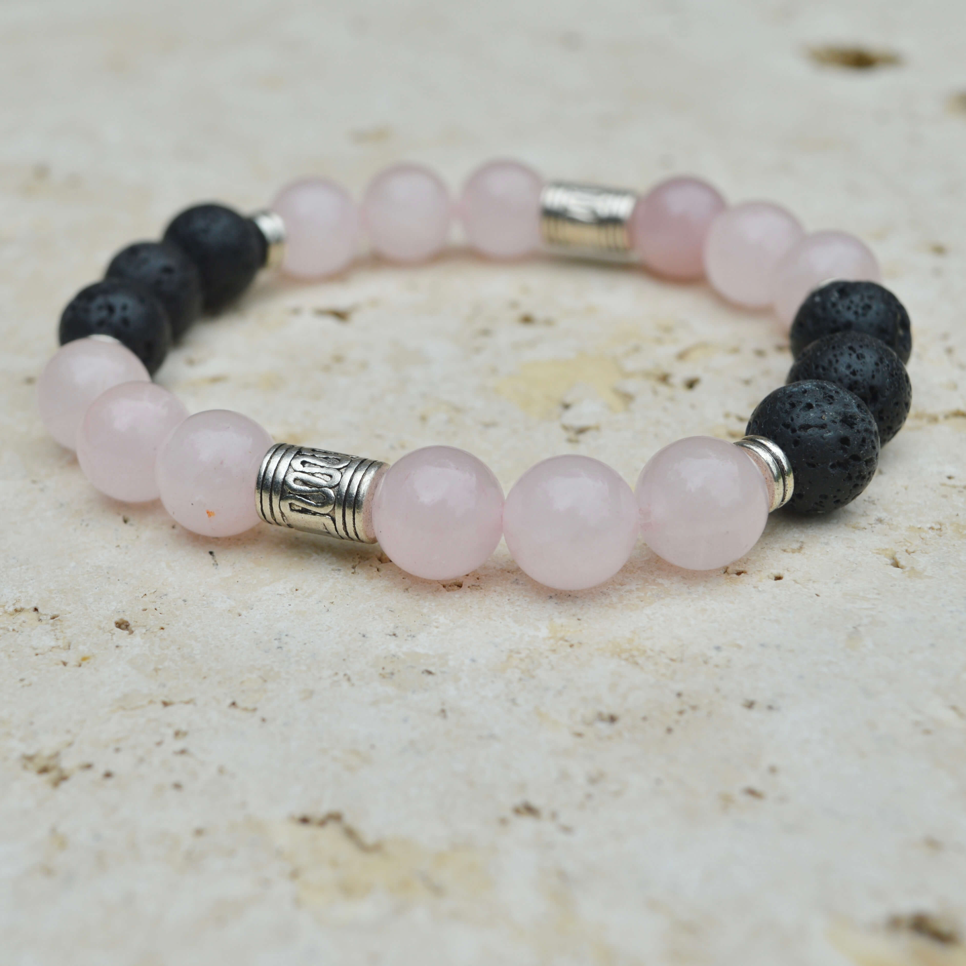 ROSE QUARTZ & LAVA STONE BEADED BRACELET - EXODUS COLLECTION - Headless Nation