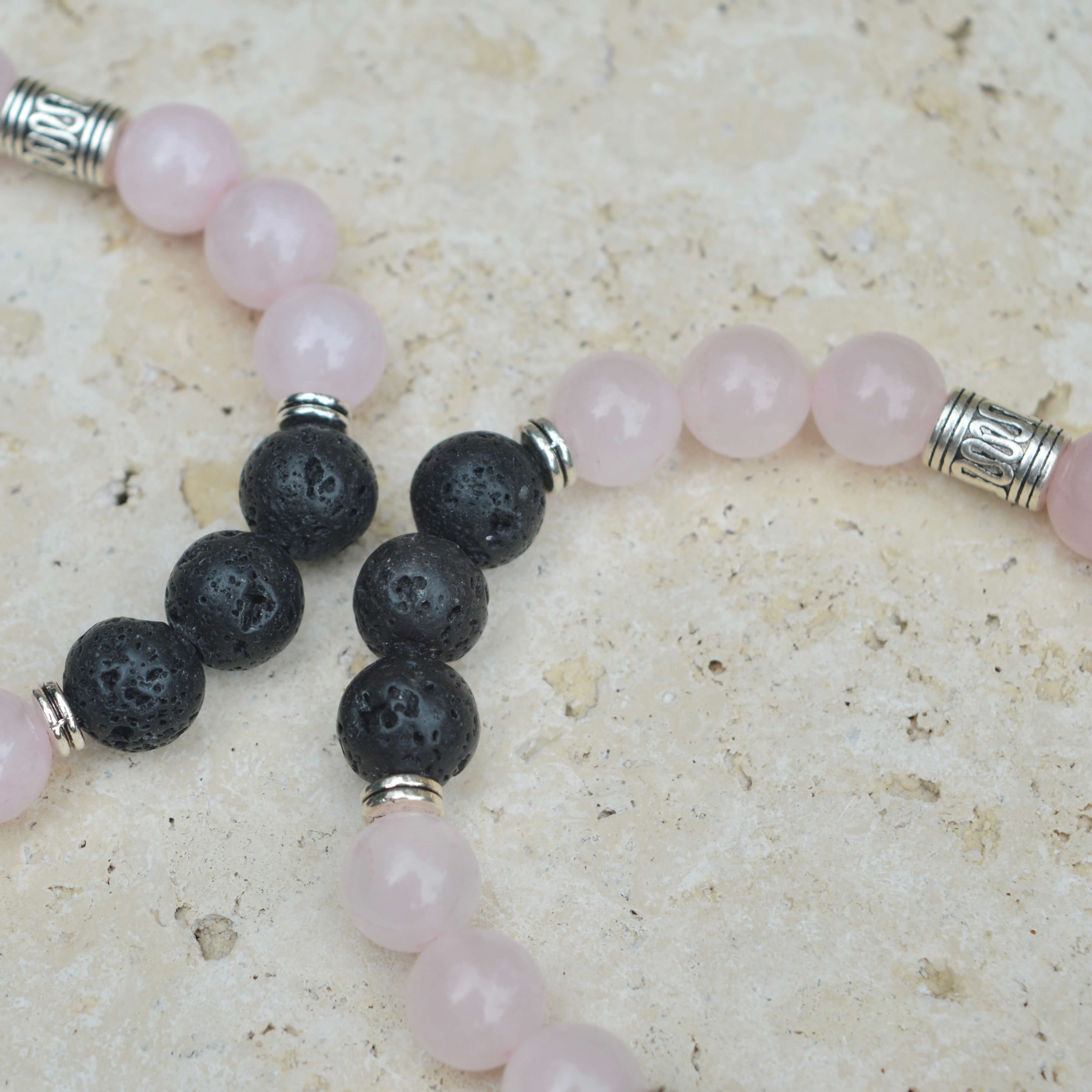 ROSE QUARTZ & LAVA STONE BEADED BRACELET - EXODUS COLLECTION - Headless Nation