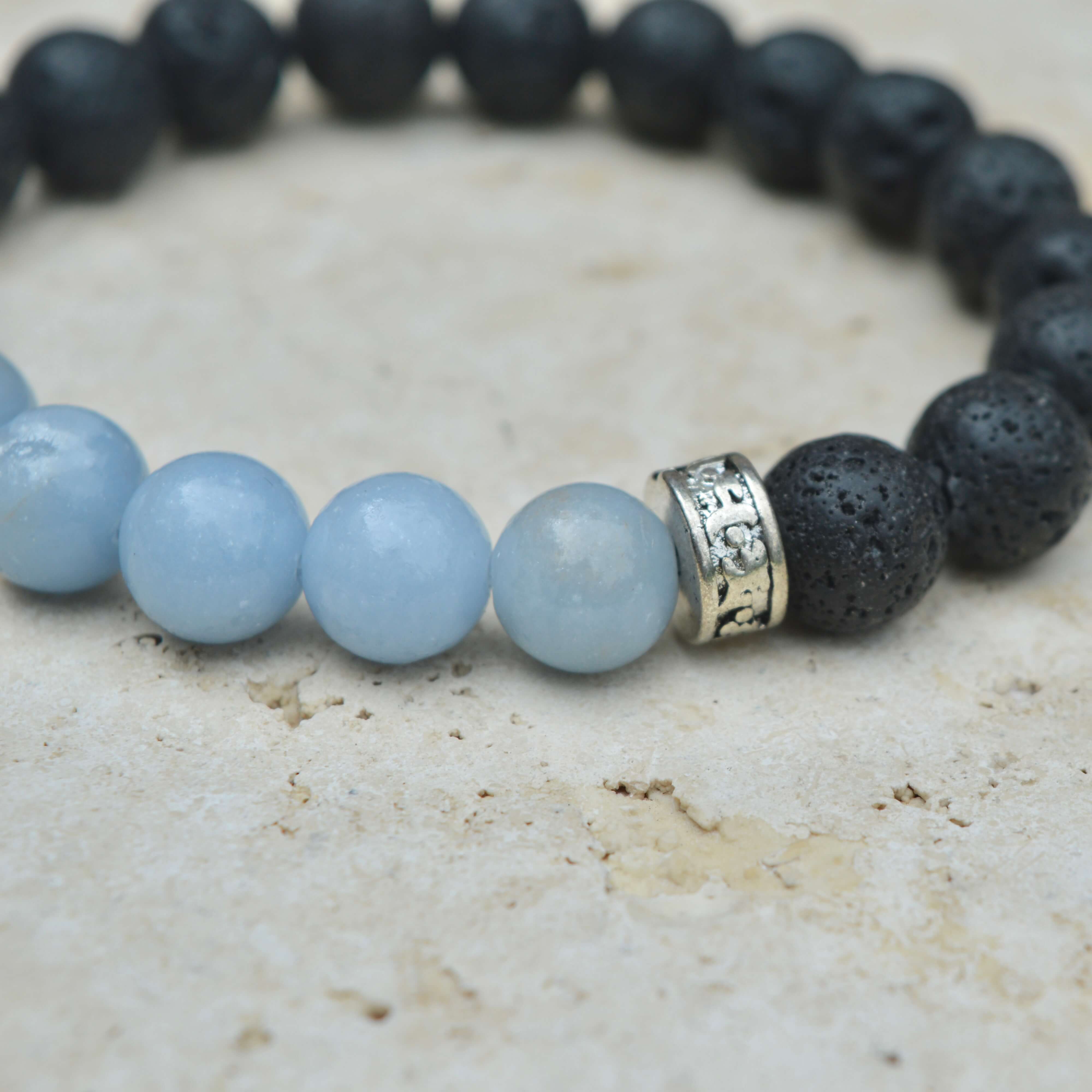 ANGELITE & LAVA STONE BEADED BRACELET- PANCA COLLECTION - Headless Nation