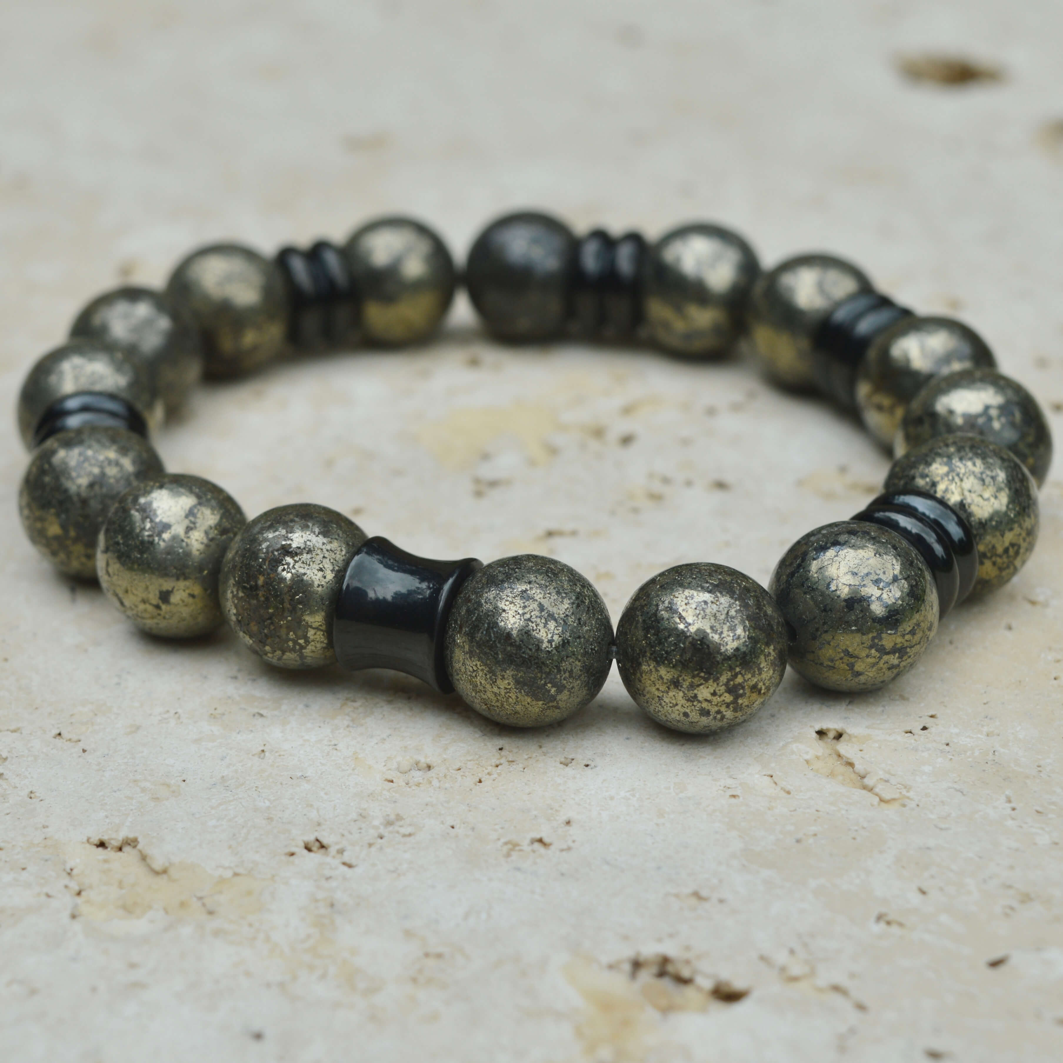 PYRITE BEADED BRACELET- NERO COLLECTION - Headless Nation