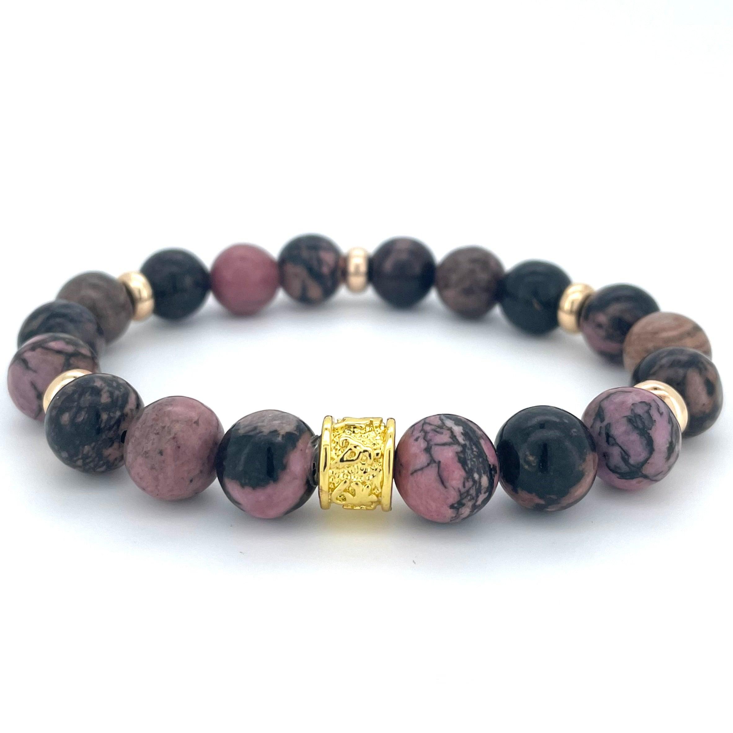 RHODONITE & GOLD BEADED BRACELET - HALCYON COLLECTION - Headless Nation