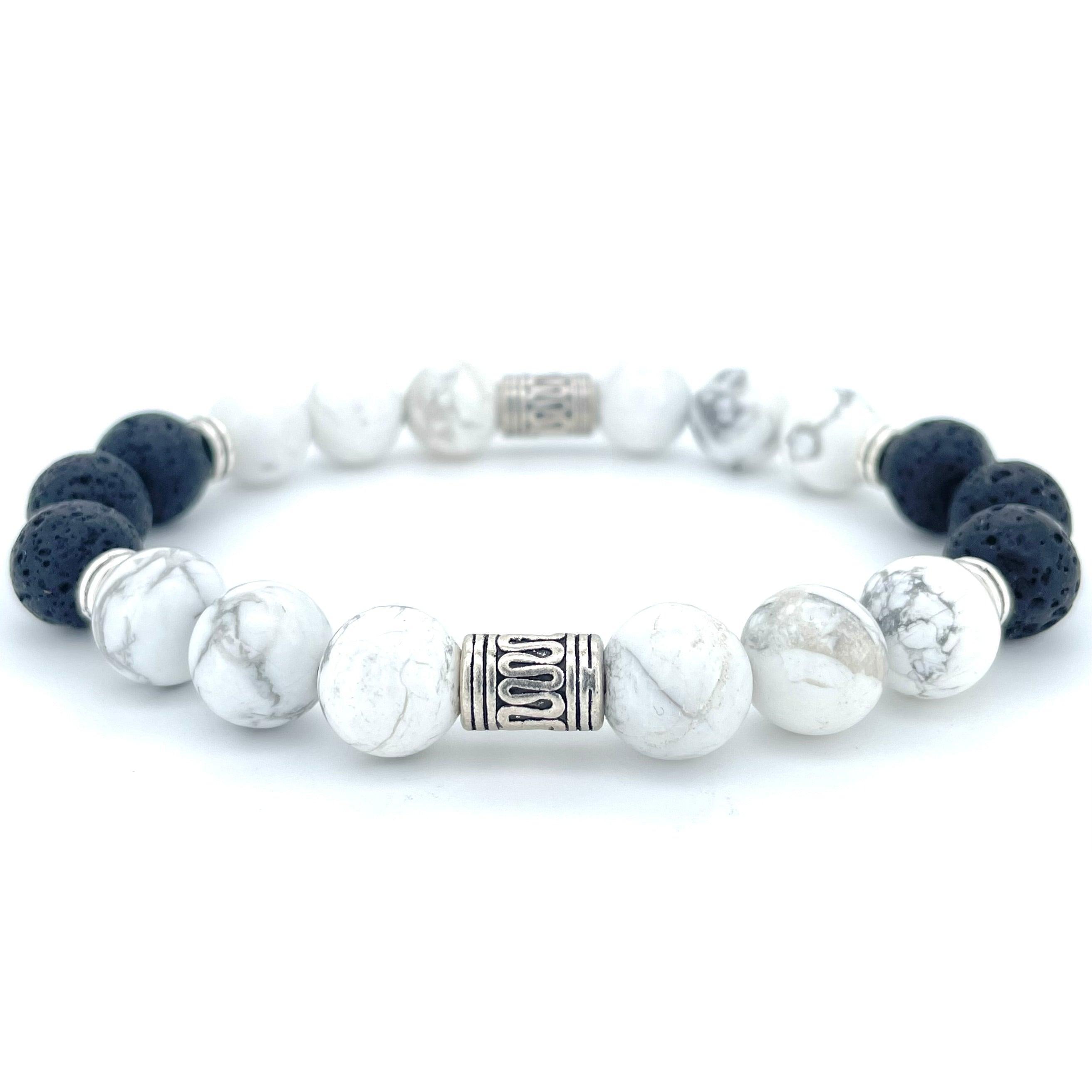 WHITE HOWLITE & LAVA STONE BEADED BRACELET - EXODUS COLLECTION - Headless Nation