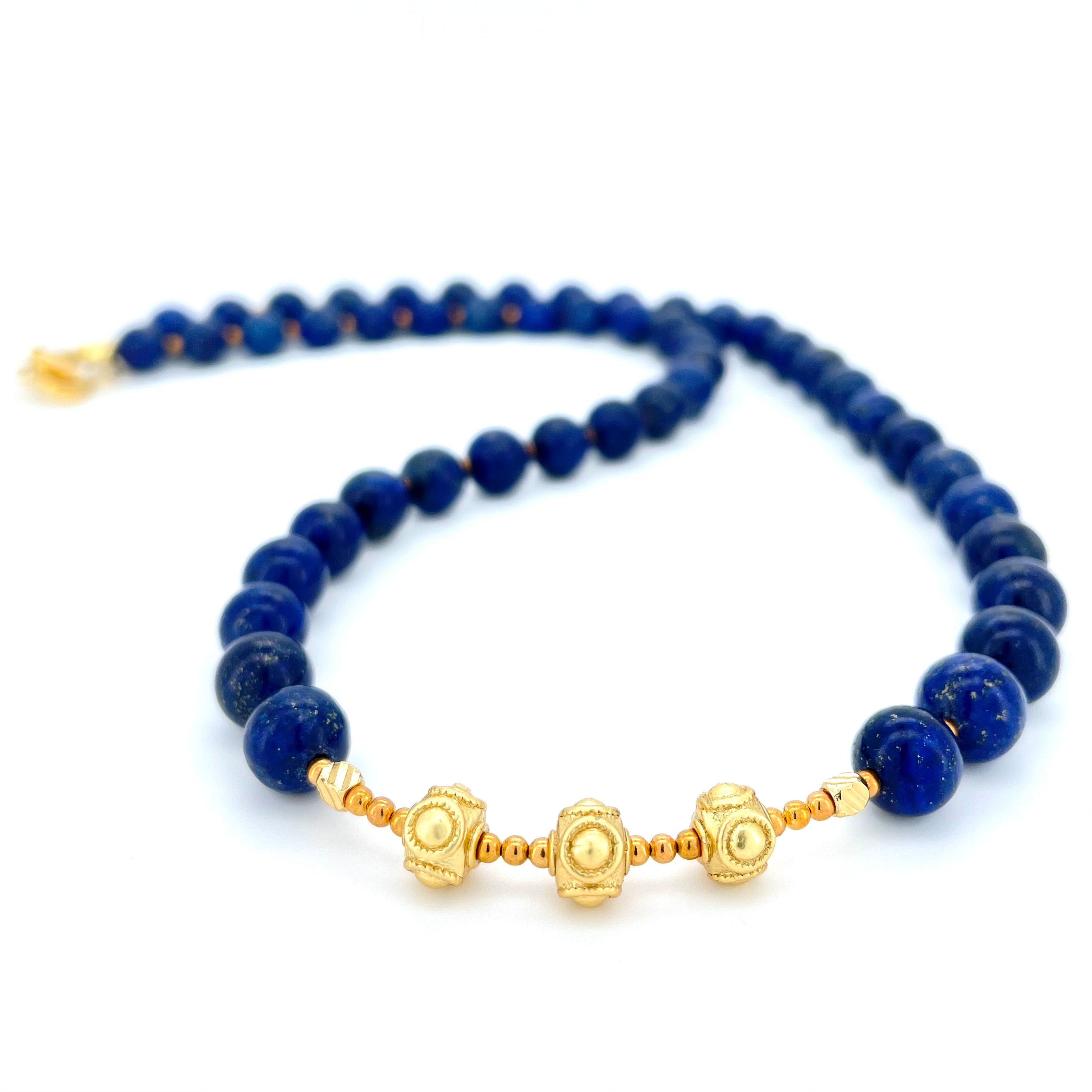 SHORT Lapis Lazuli & Gold BEADED NECKLACE - Headless Nation