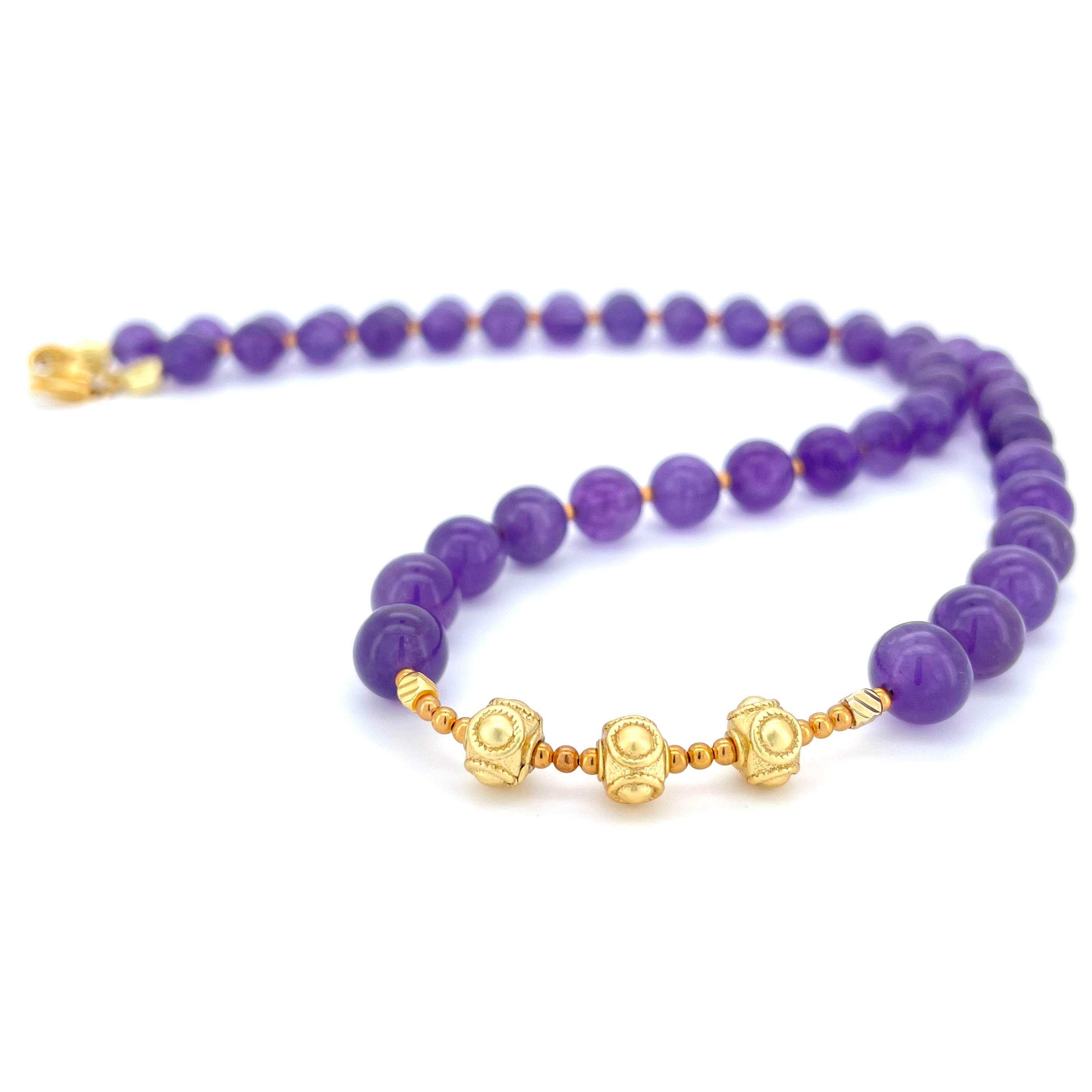 SHORT Amethyst & Gold BEADED NECKLACE - Headless Nation