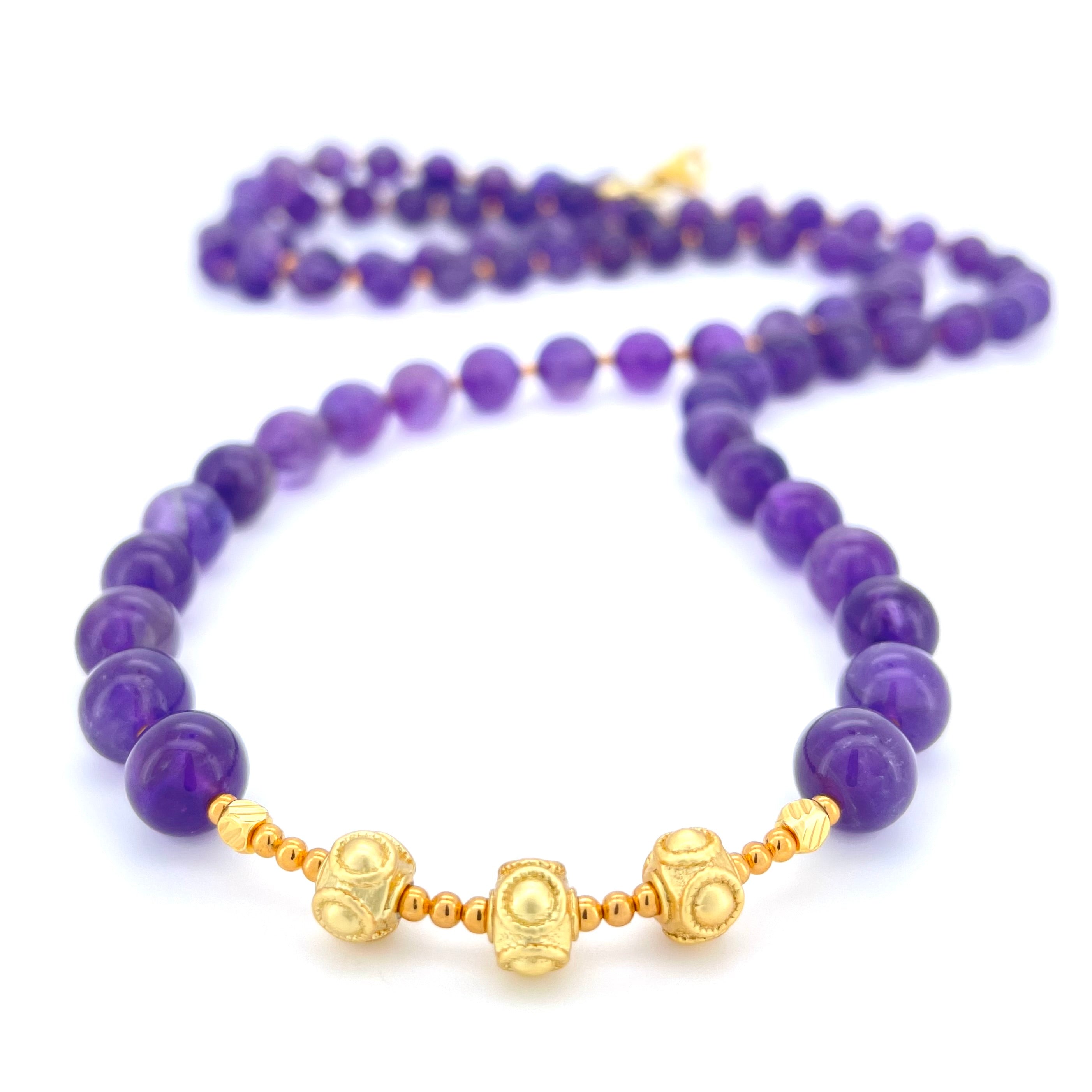 LONG Amethyst & Gold BEADED NECKLACE - Headless Nation