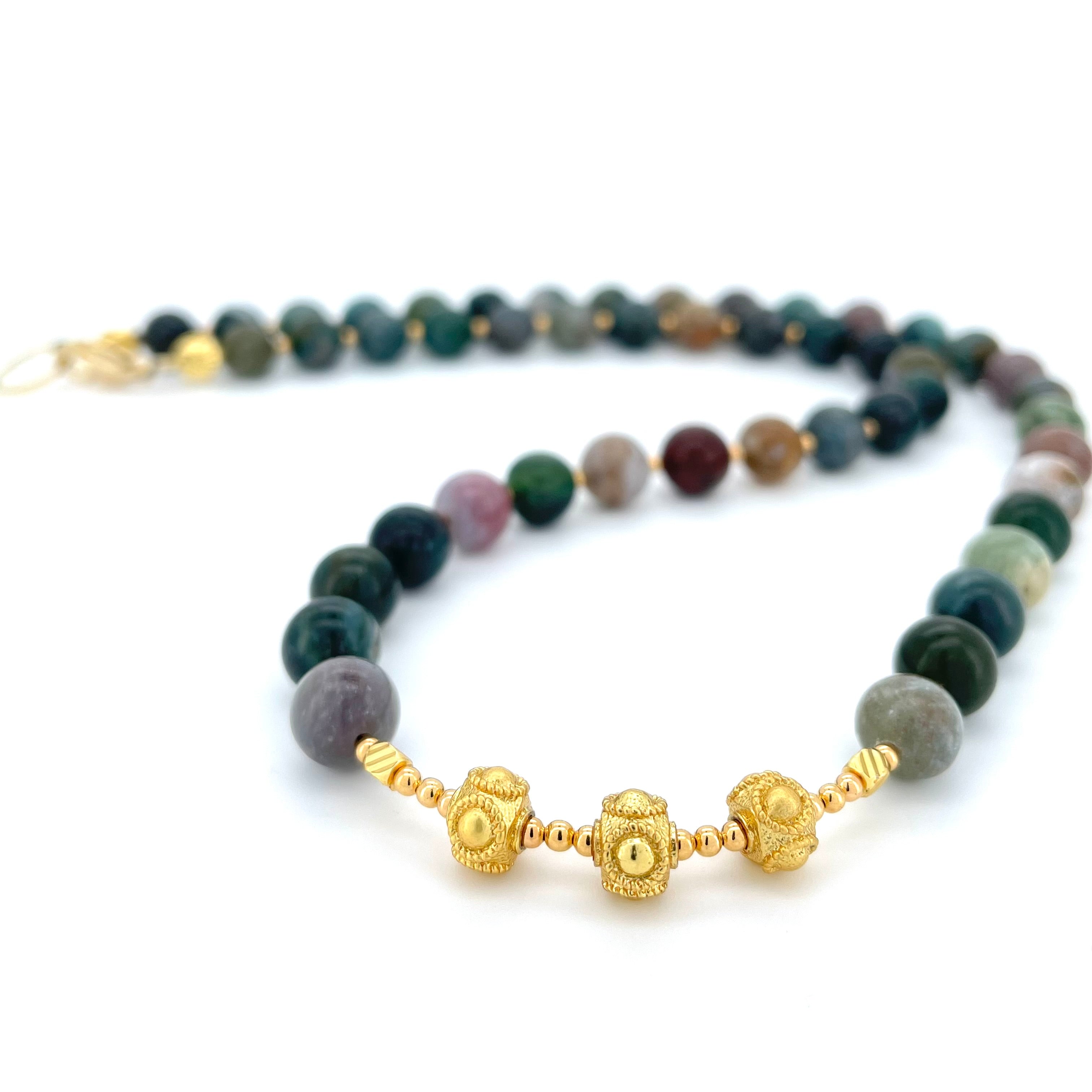 SHORT Indian Agate & Gold BEADED NECKLACE - Headless Nation