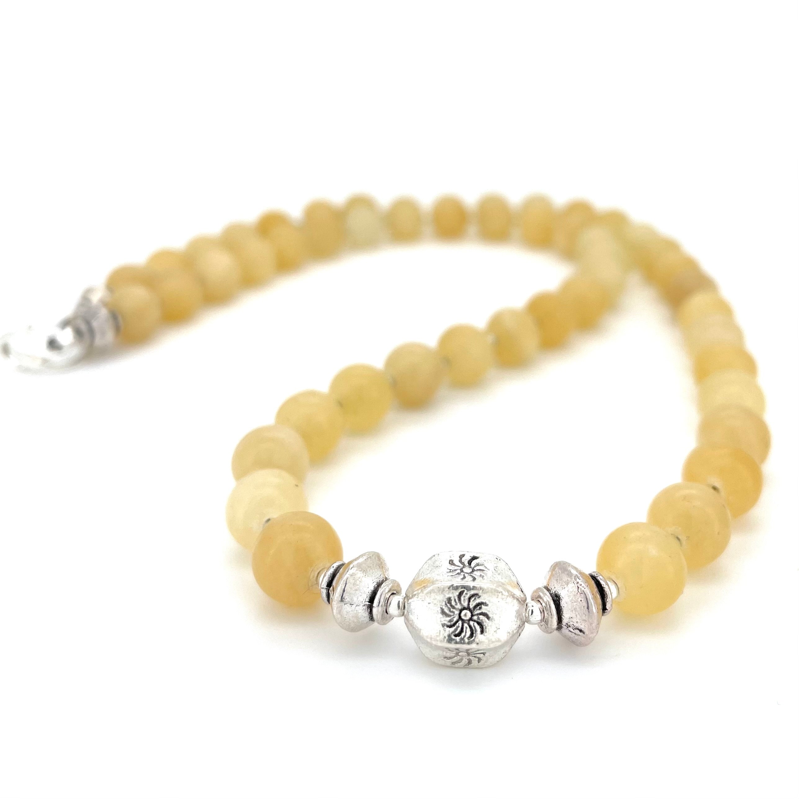 SHORT Yellow Jade & Silver BEADED NECKLACE - Headless Nation