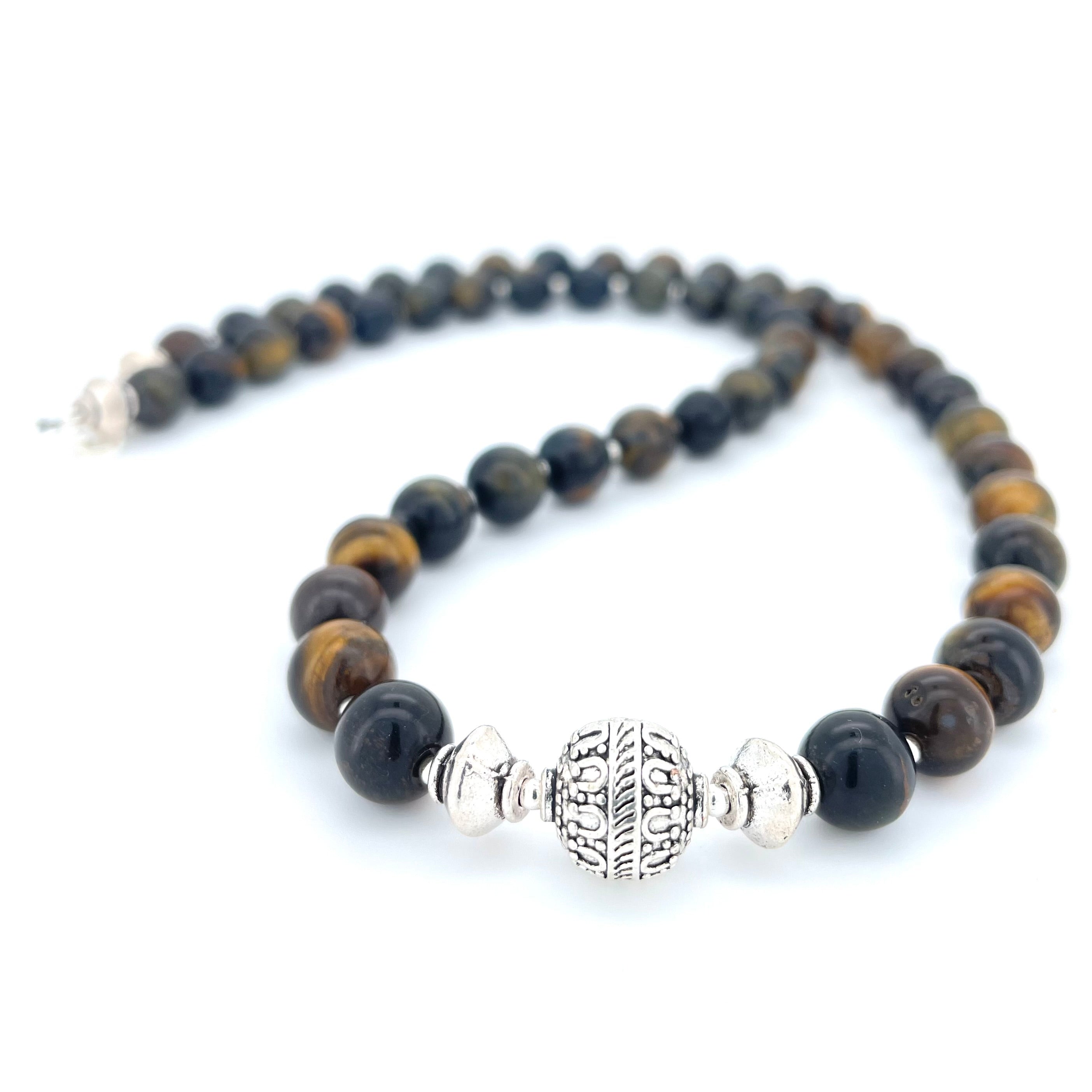 SHORT Tigers Eye & Silver BEADED NECKLACE - Headless Nation