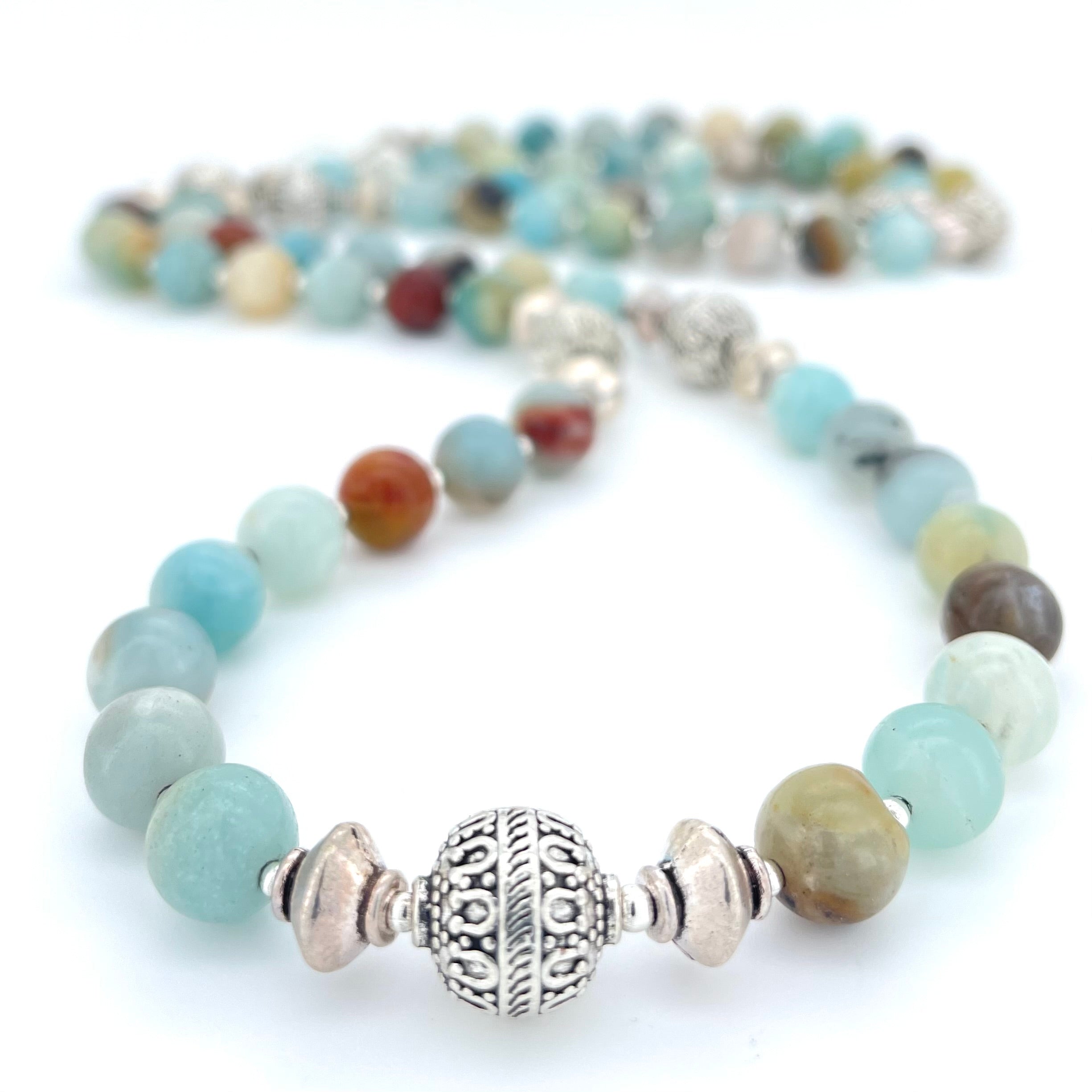 LONG Amazonite & Silver BEADED NECKLACE - Headless Nation