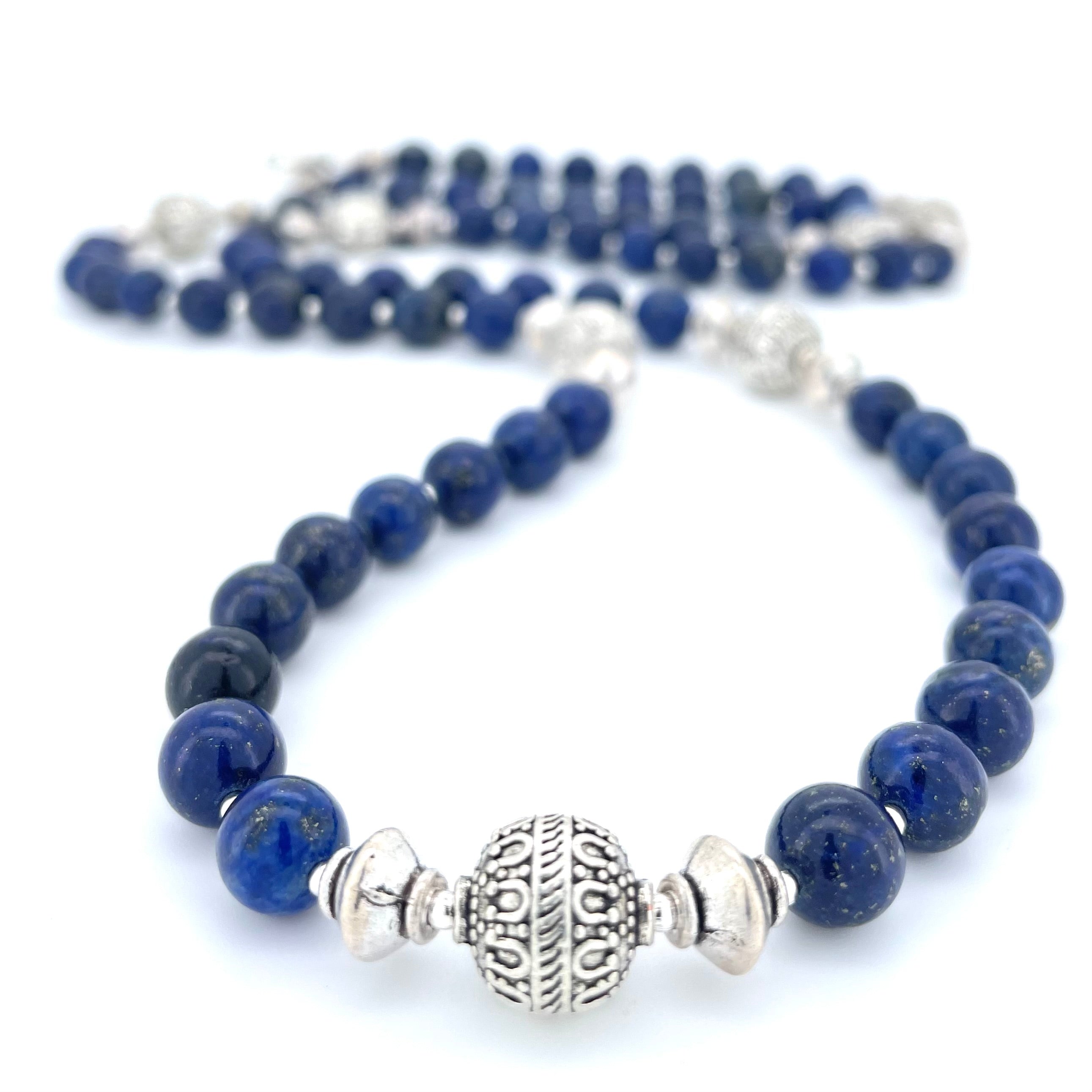 LONG Lapis Lazuli & Silver BEADED NECKLACE - Headless Nation