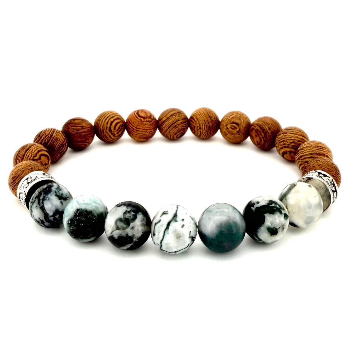 TREE AGATE & WOOD BEADED BRACELET