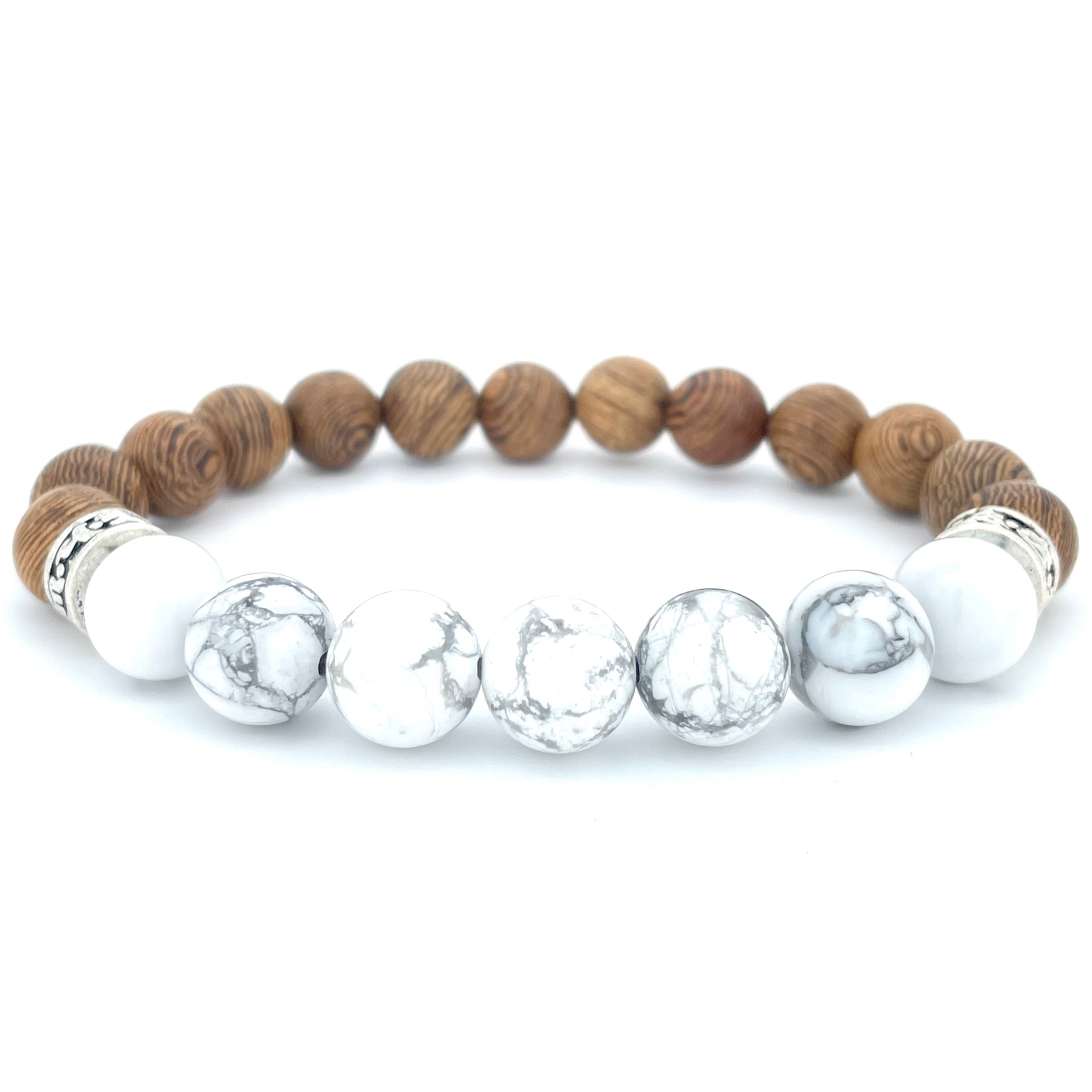 WHITE HOWLITE & WOOD BEADED BRACELET - Headless Nation