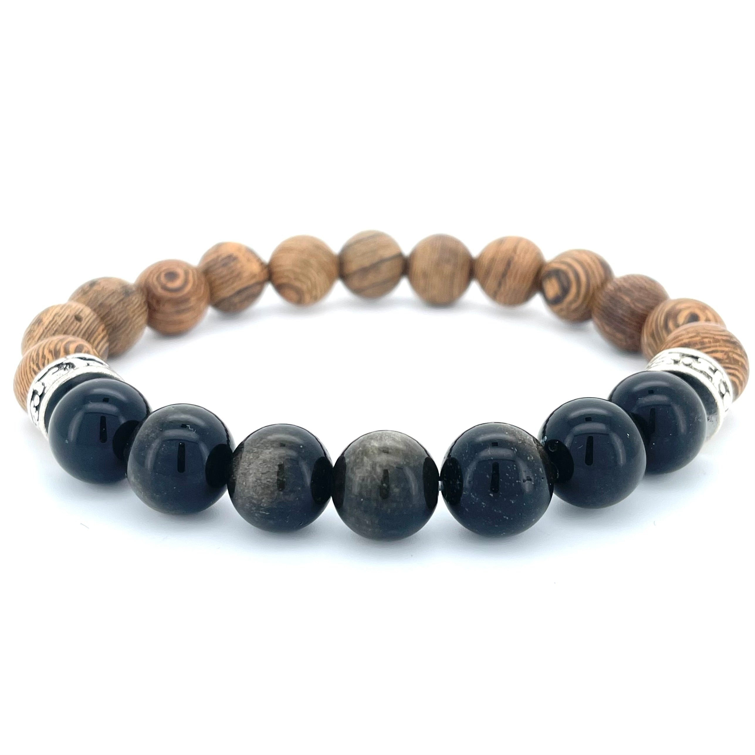 OBSIDIAN & WOOD BEADED BRACELET - Headless Nation