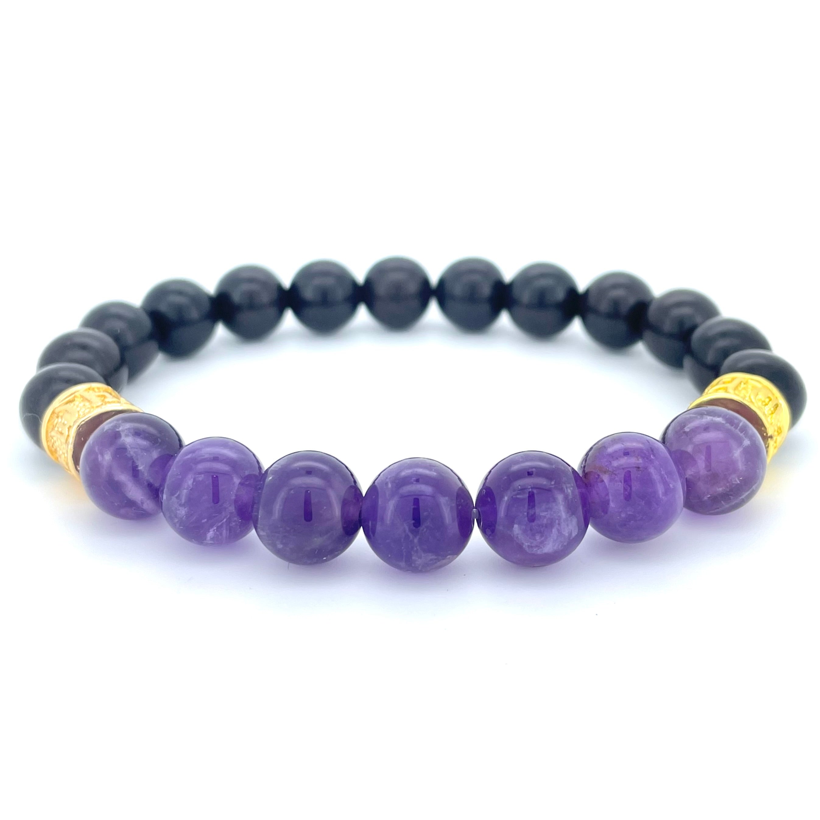 AMETHYST & EBONY WOODEN BEADED BRACELET - Headless Nation