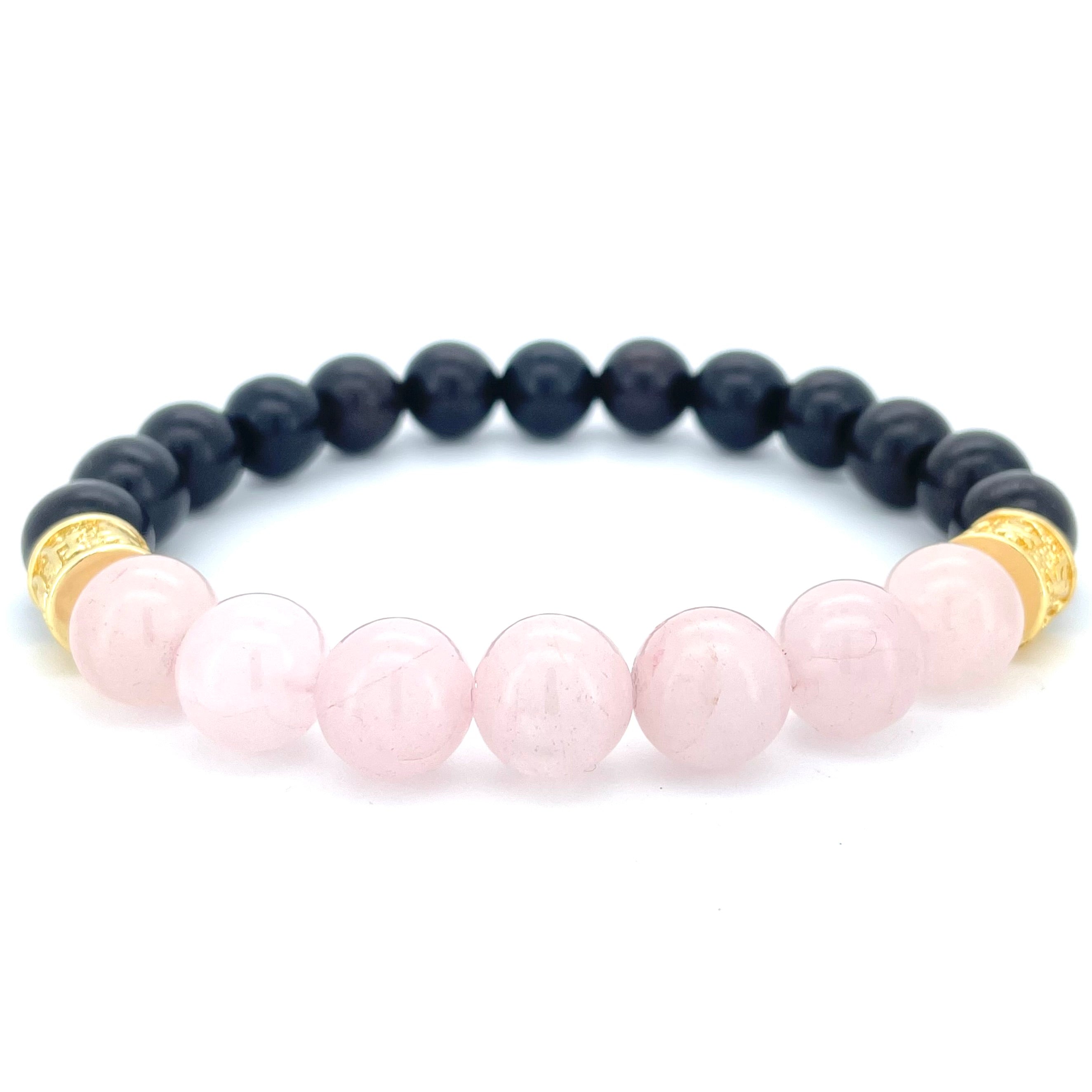 ROSE QUARTZ & EBONY WOODEN BEADED BRACELET - Headless Nation