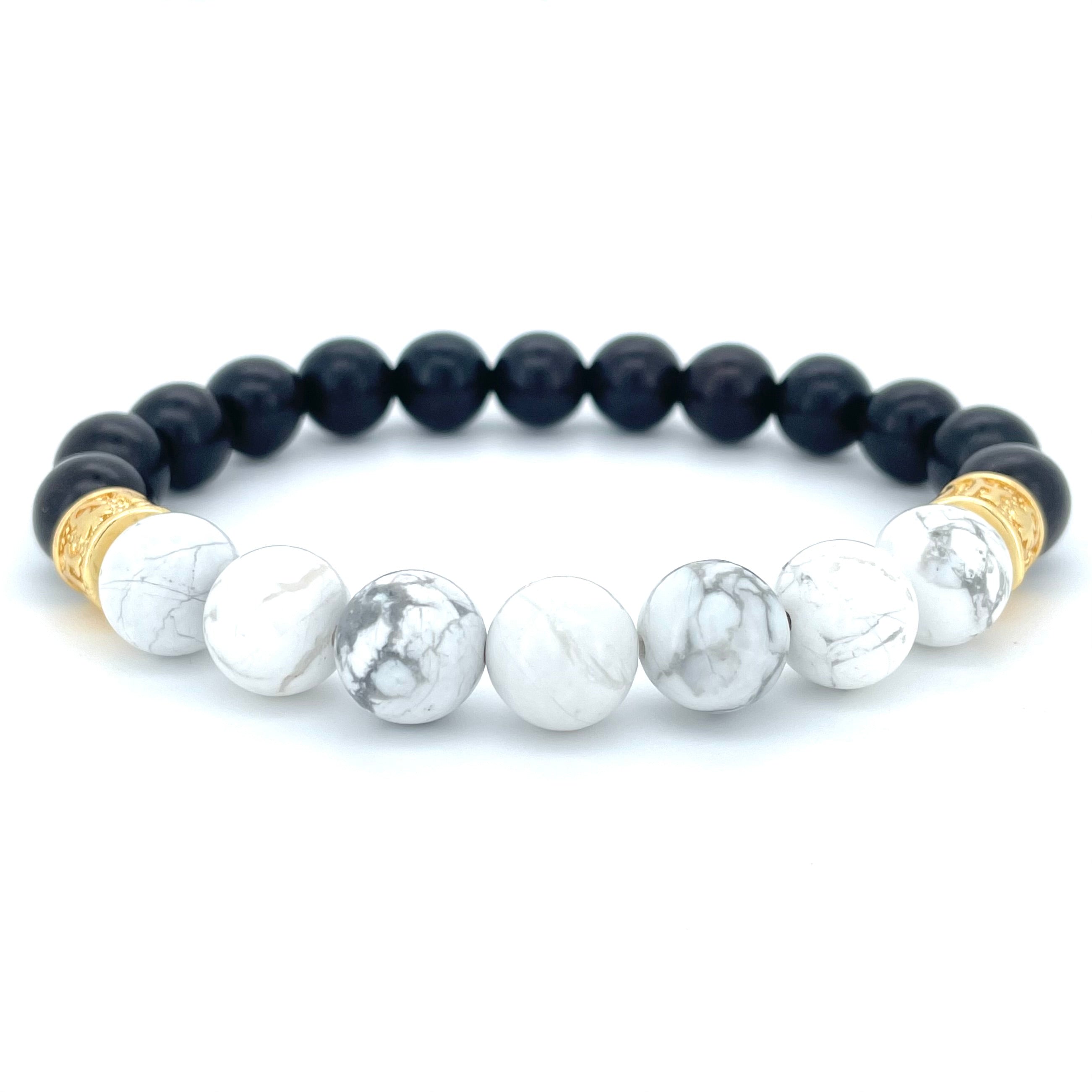 WHITE HOWLITE & EBONY WOODEN BEADED BRACELET - Headless Nation