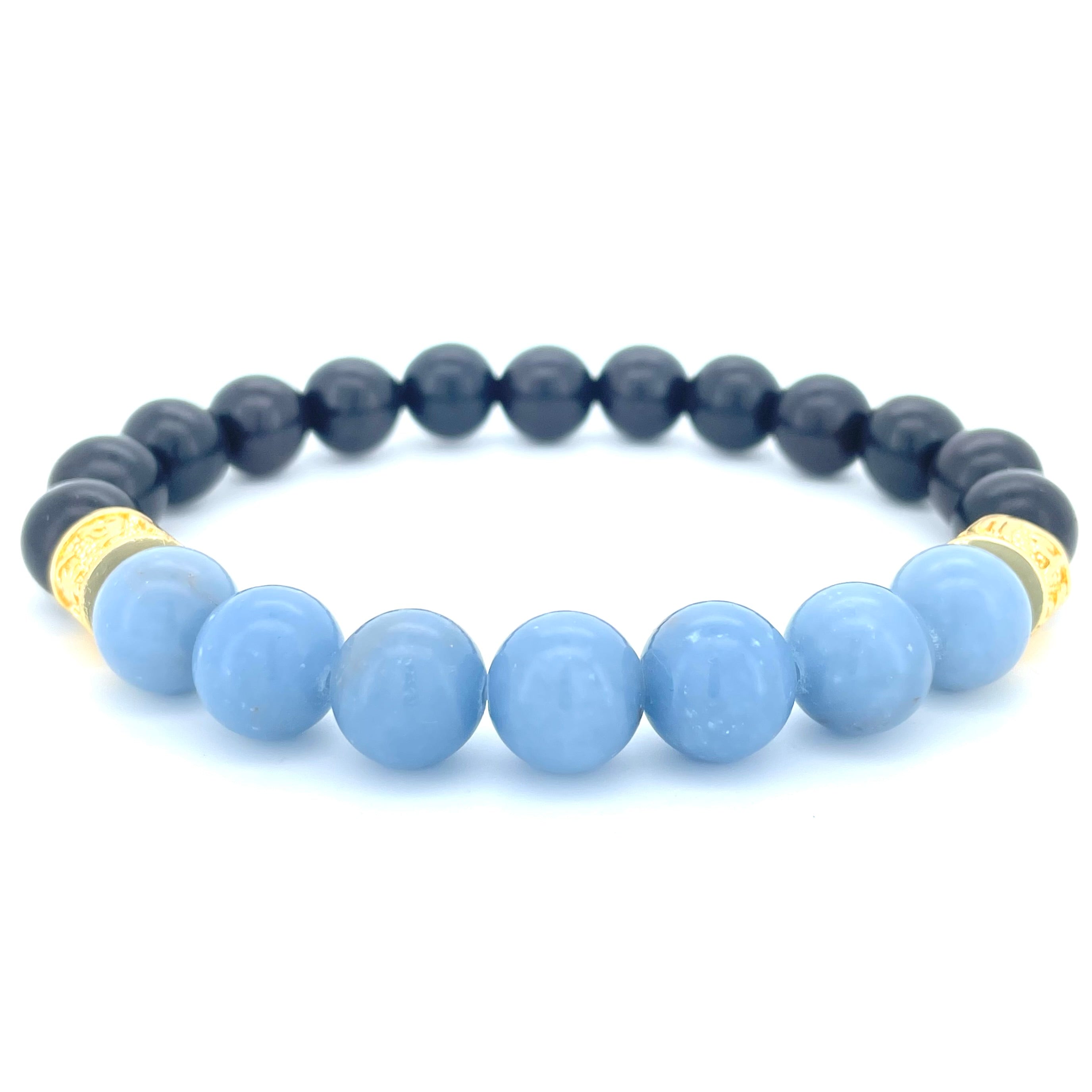 ANGELITE & EBONY WOODEN BEADED BRACELET - Headless Nation