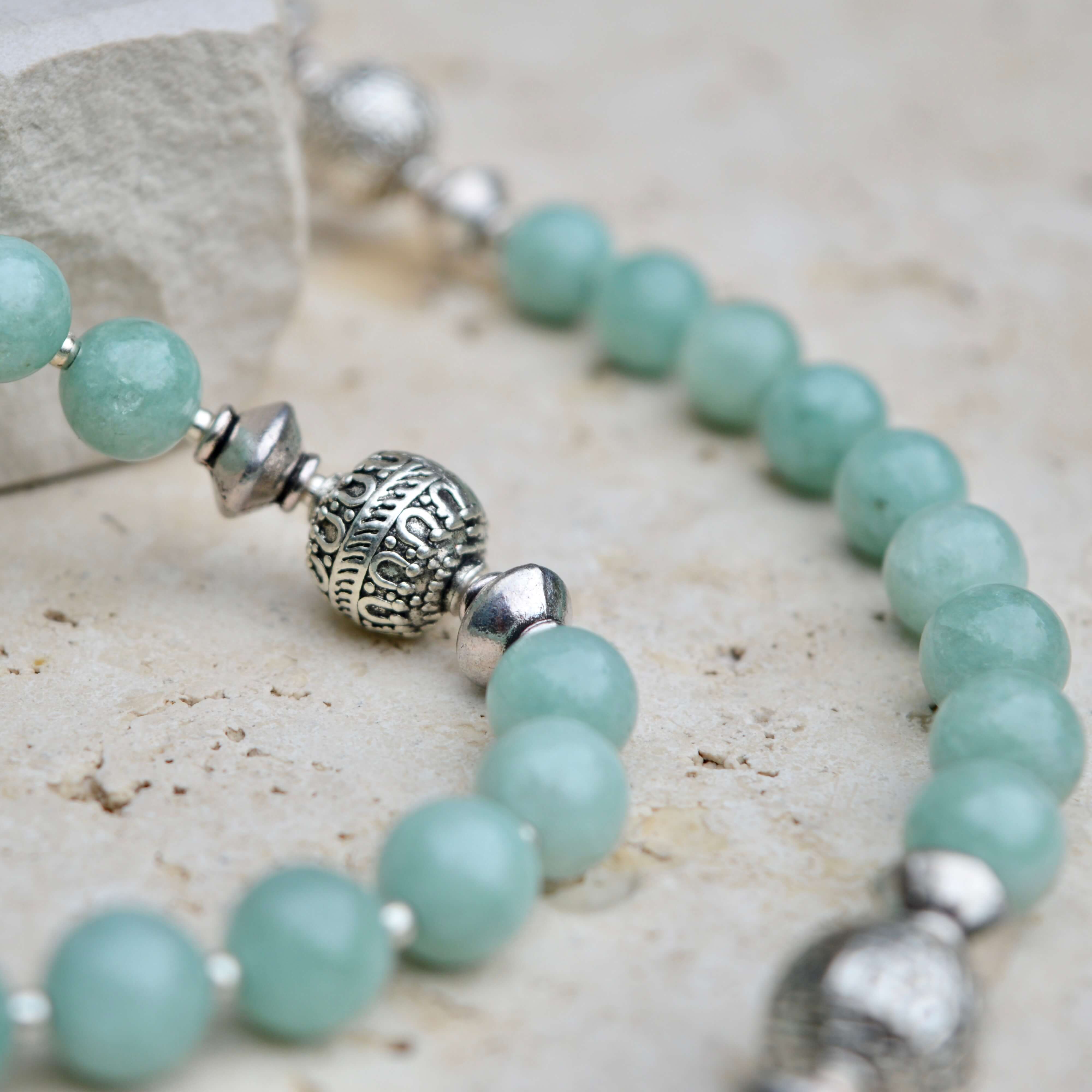 LONG Jade & Silver BEADED NECKLACE - Headless Nation