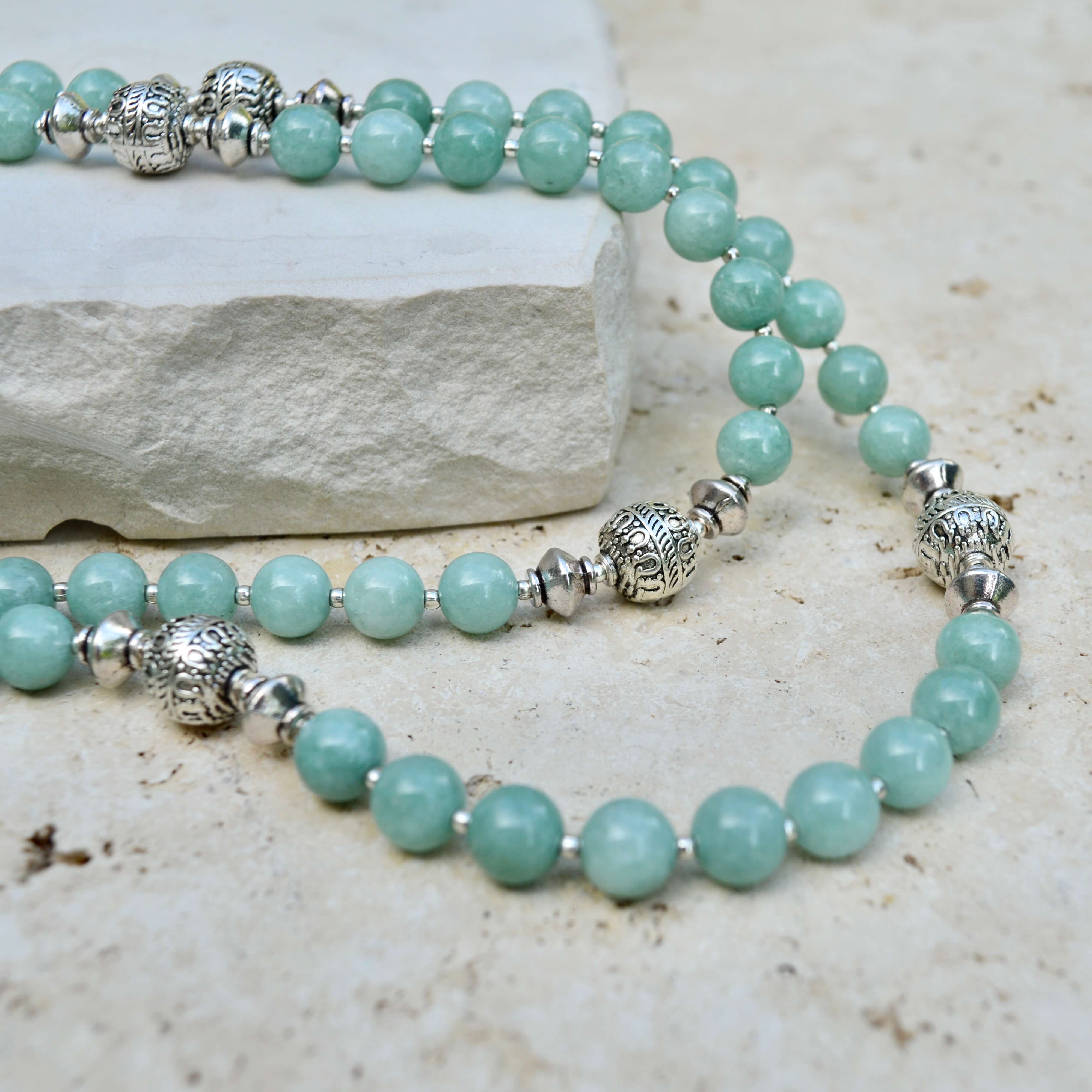 LONG Jade & Silver BEADED NECKLACE - Headless Nation