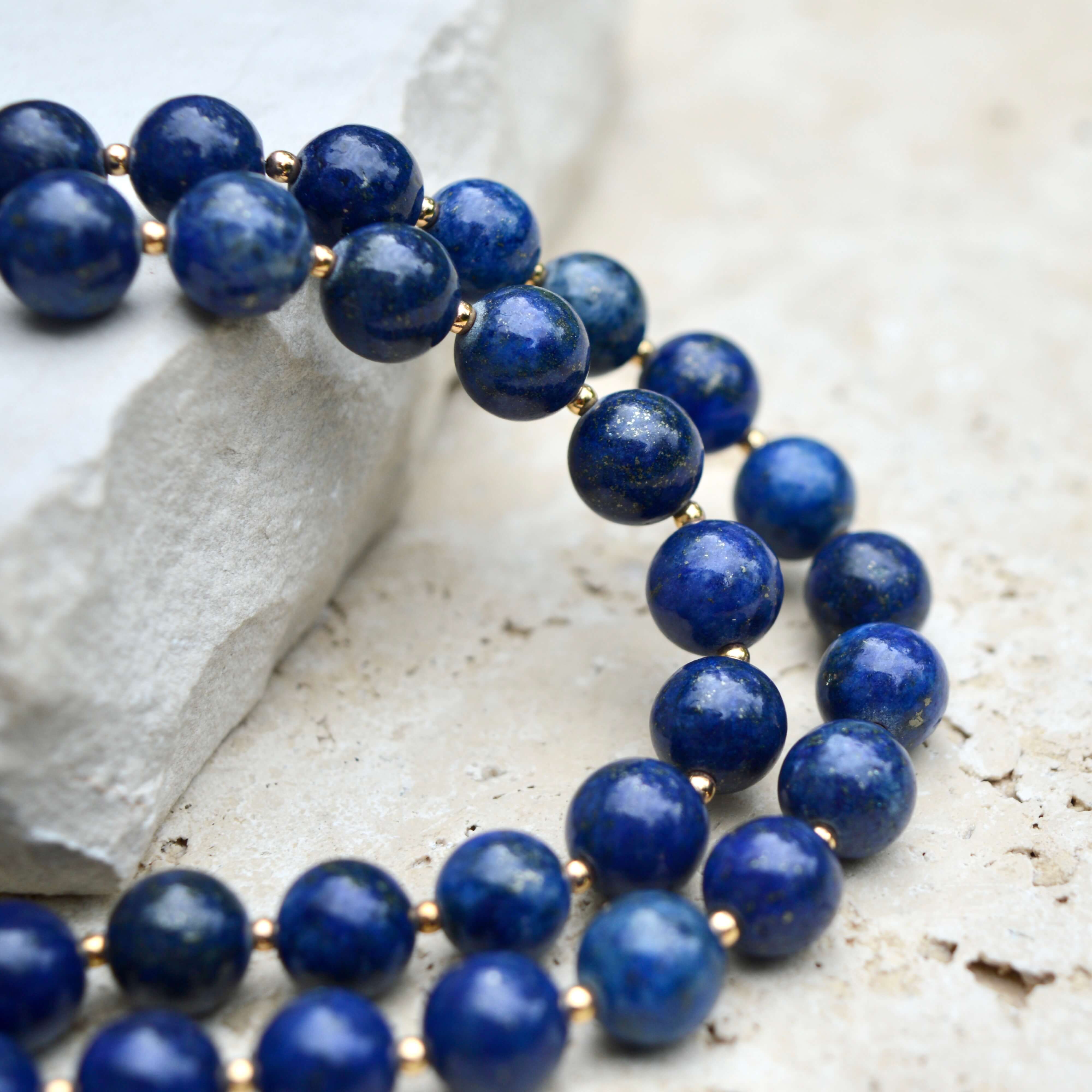 LONG Lapis Lazuli & Gold BEADED NECKLACE - Headless Nation