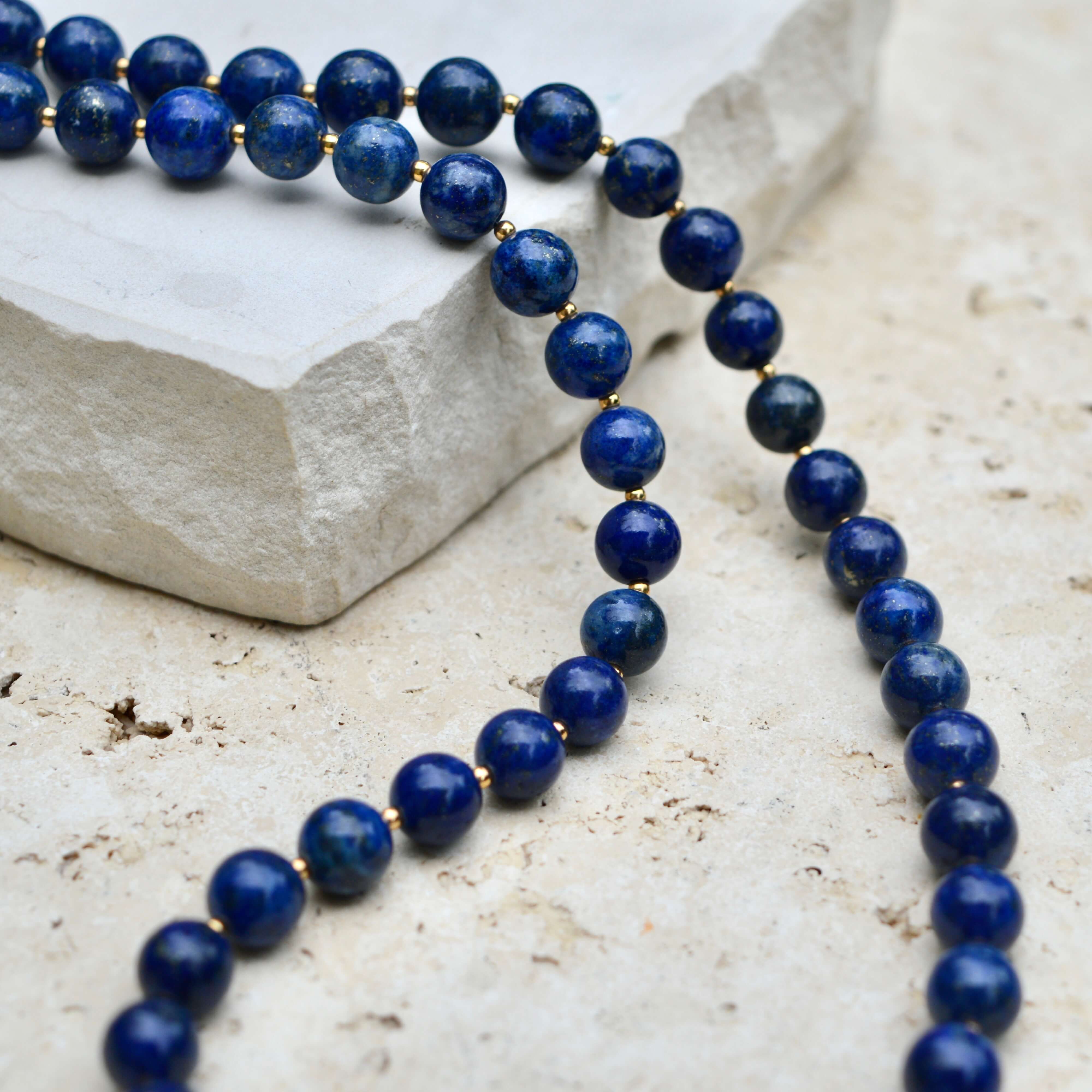 LONG Lapis Lazuli & Gold BEADED NECKLACE - Headless Nation