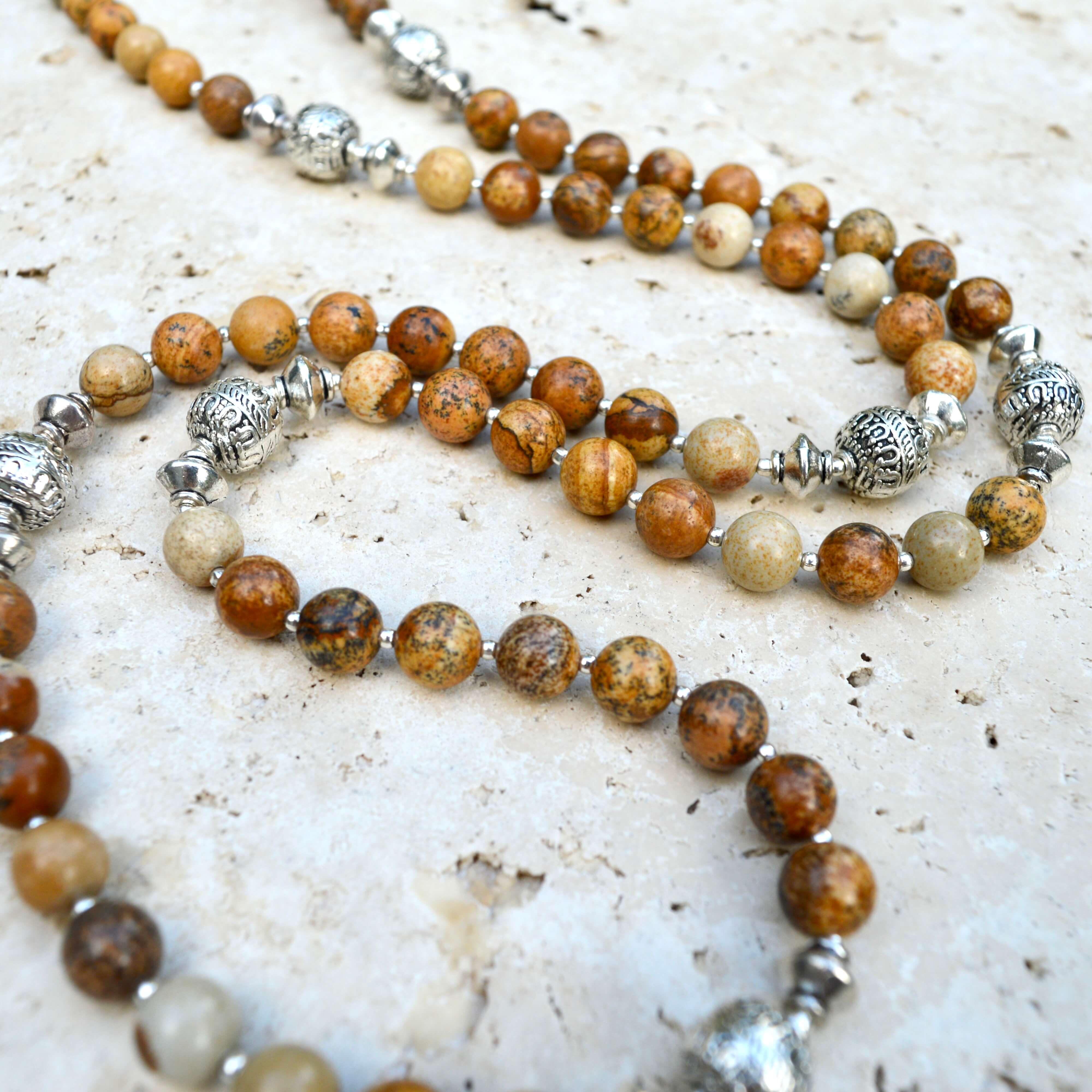 LONG Picture Jasper & Silver BEADED NECKLACE - Headless Nation