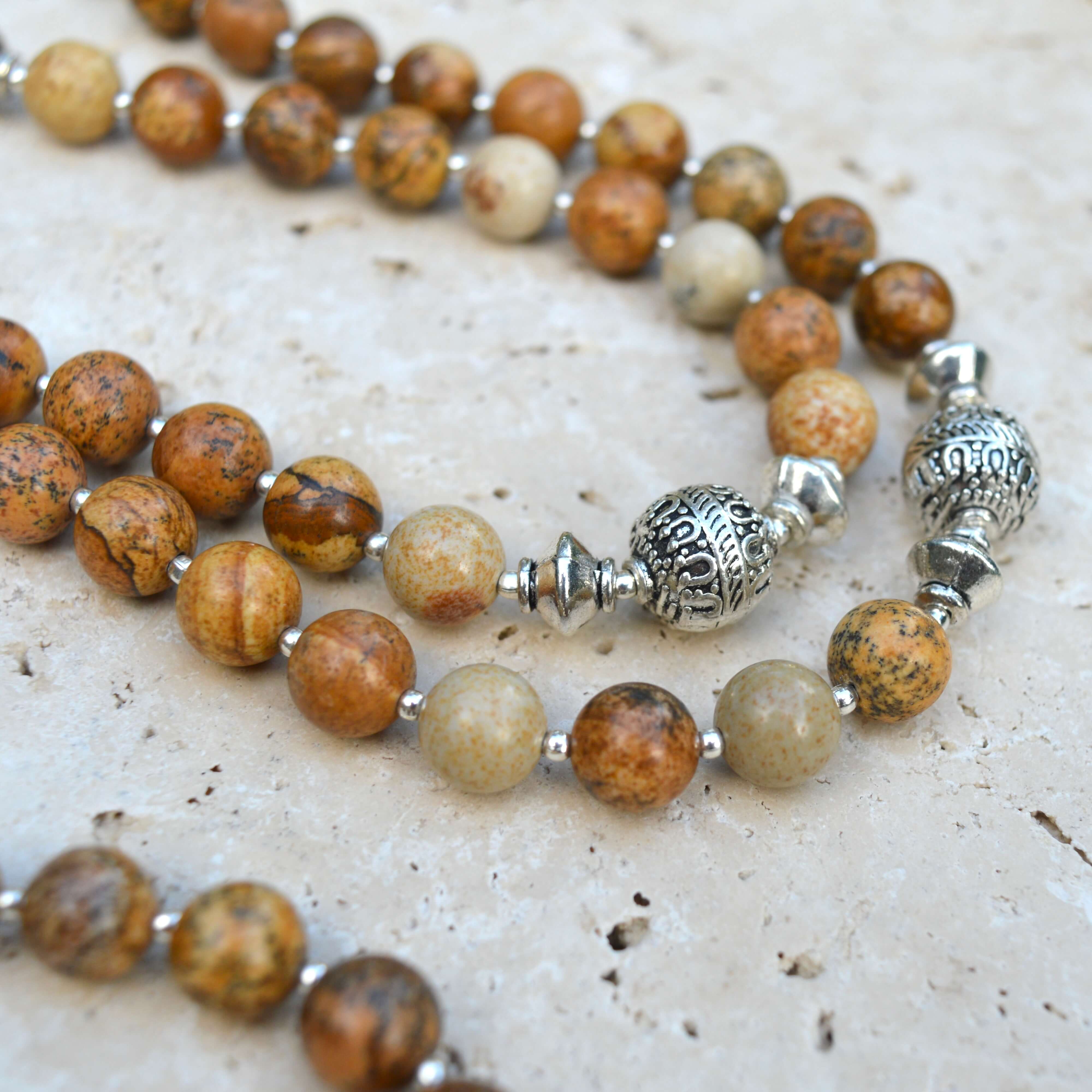 LONG Picture Jasper & Silver BEADED NECKLACE - Headless Nation
