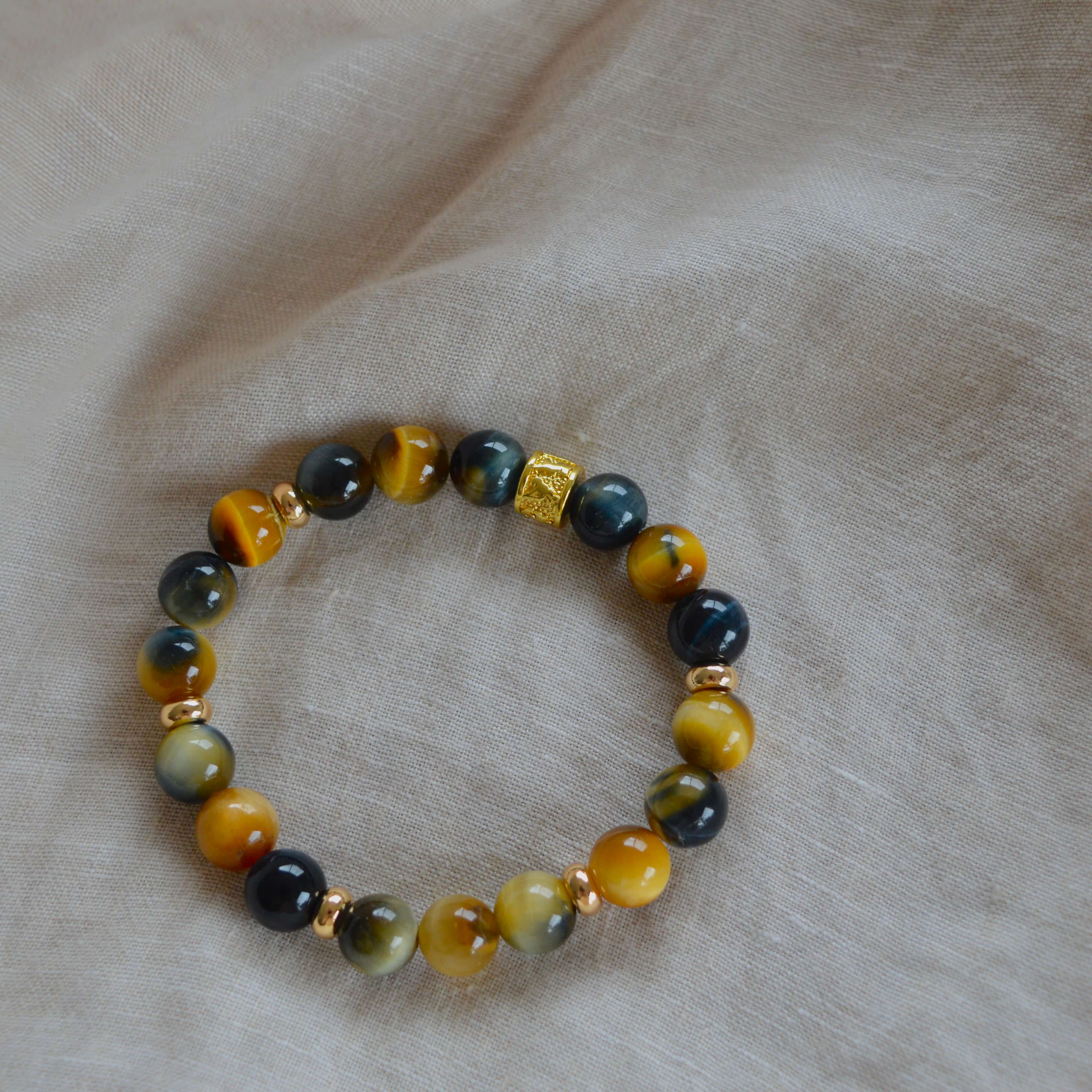 YELLOW & BLUE TIGERS EYE- GOLD BEADED BRACELET - HALCYON COLLECTION - Headless Nation